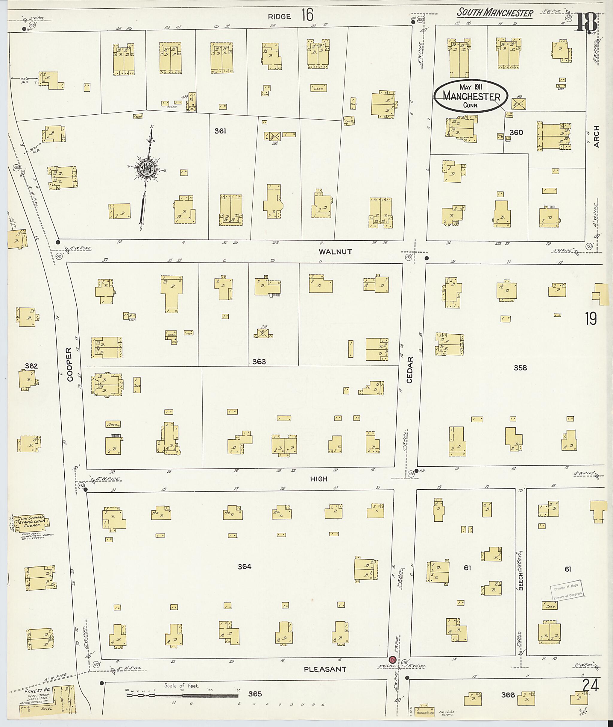 This old map of Manchester, Hartford County, Connecticut was created by Sanborn Map Company in 1911