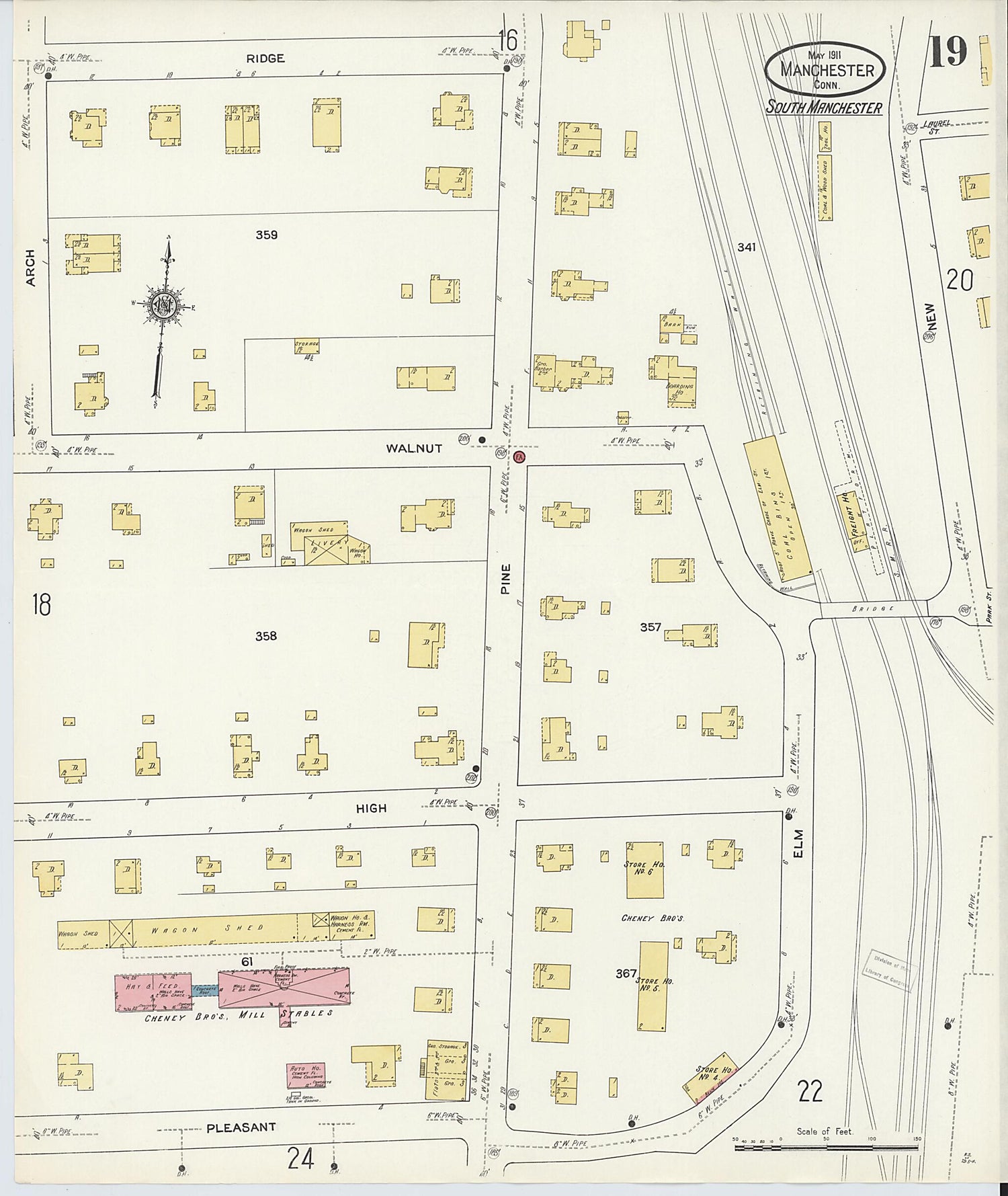This old map of Manchester, Hartford County, Connecticut was created by Sanborn Map Company in 1911