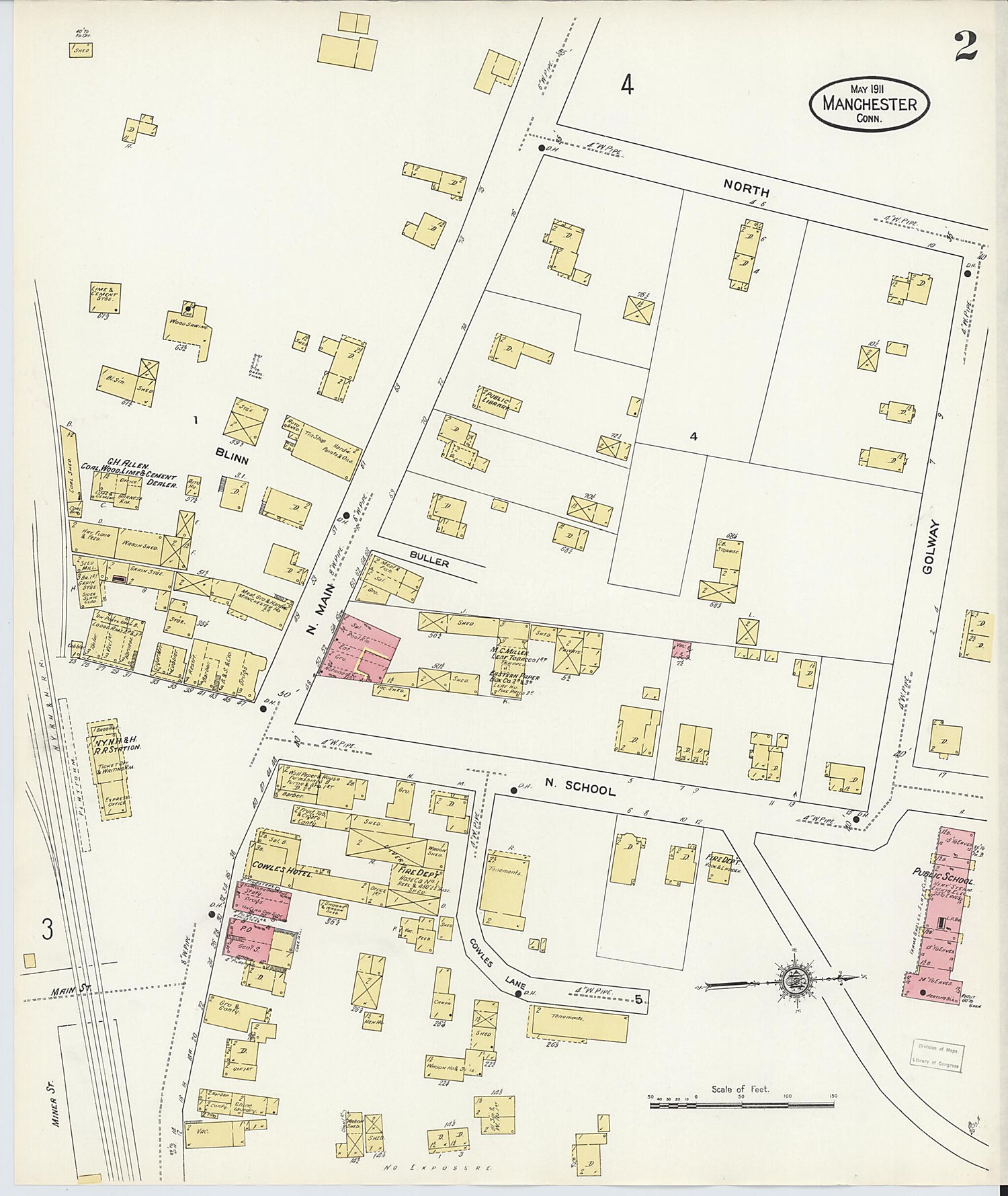 This old map of Manchester, Hartford County, Connecticut was created by Sanborn Map Company in 1911