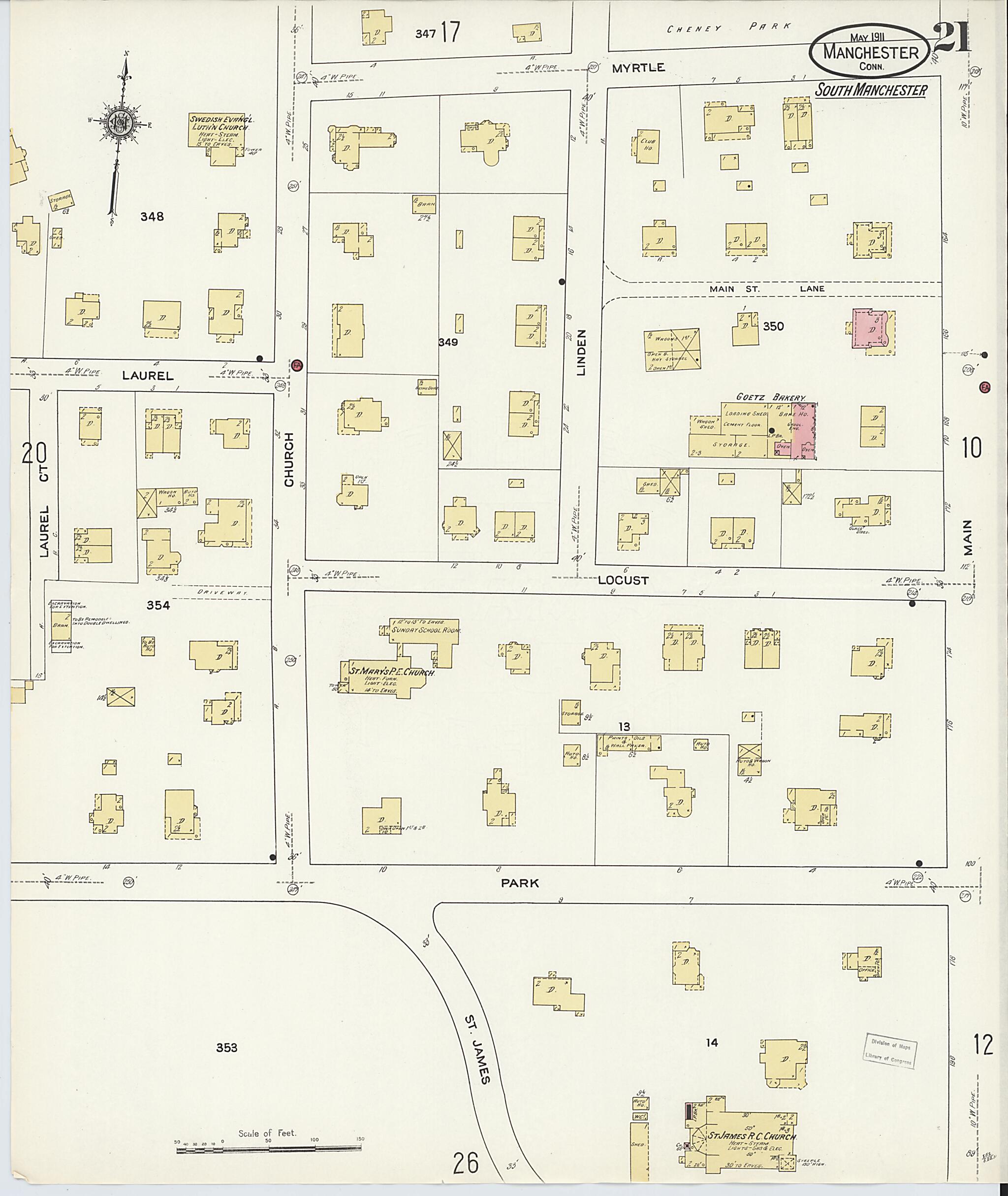 This old map of Manchester, Hartford County, Connecticut was created by Sanborn Map Company in 1911