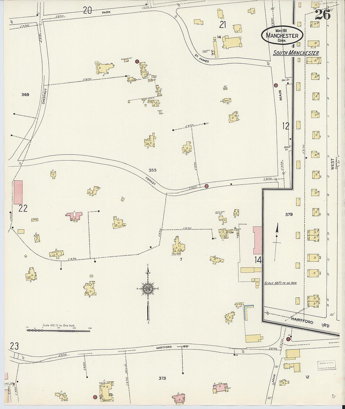 This old map of Manchester, Hartford County, Connecticut was created by Sanborn Map Company in 1911