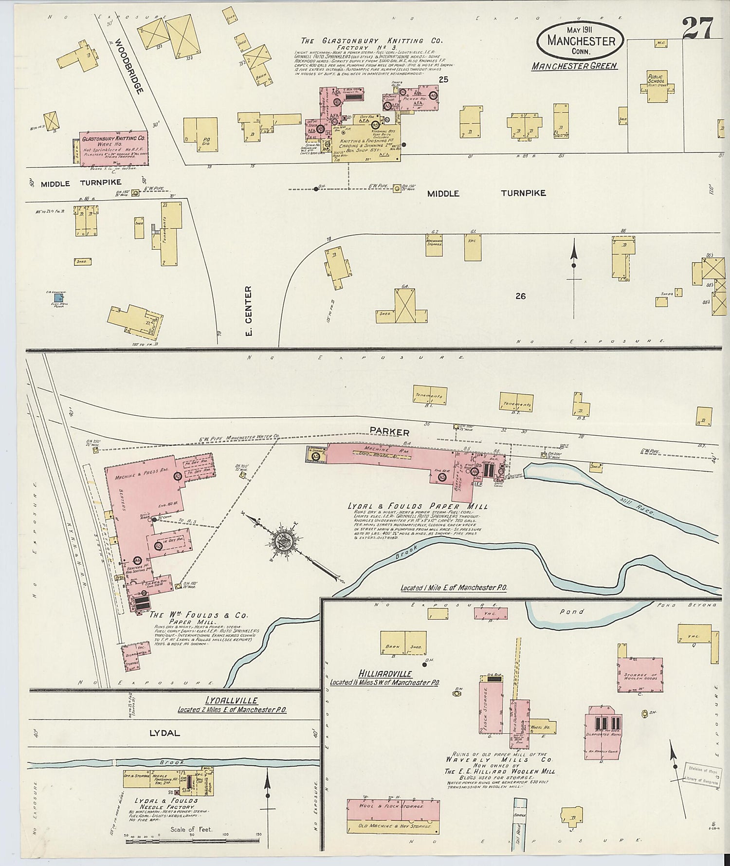 This old map of Manchester, Hartford County, Connecticut was created by Sanborn Map Company in 1911