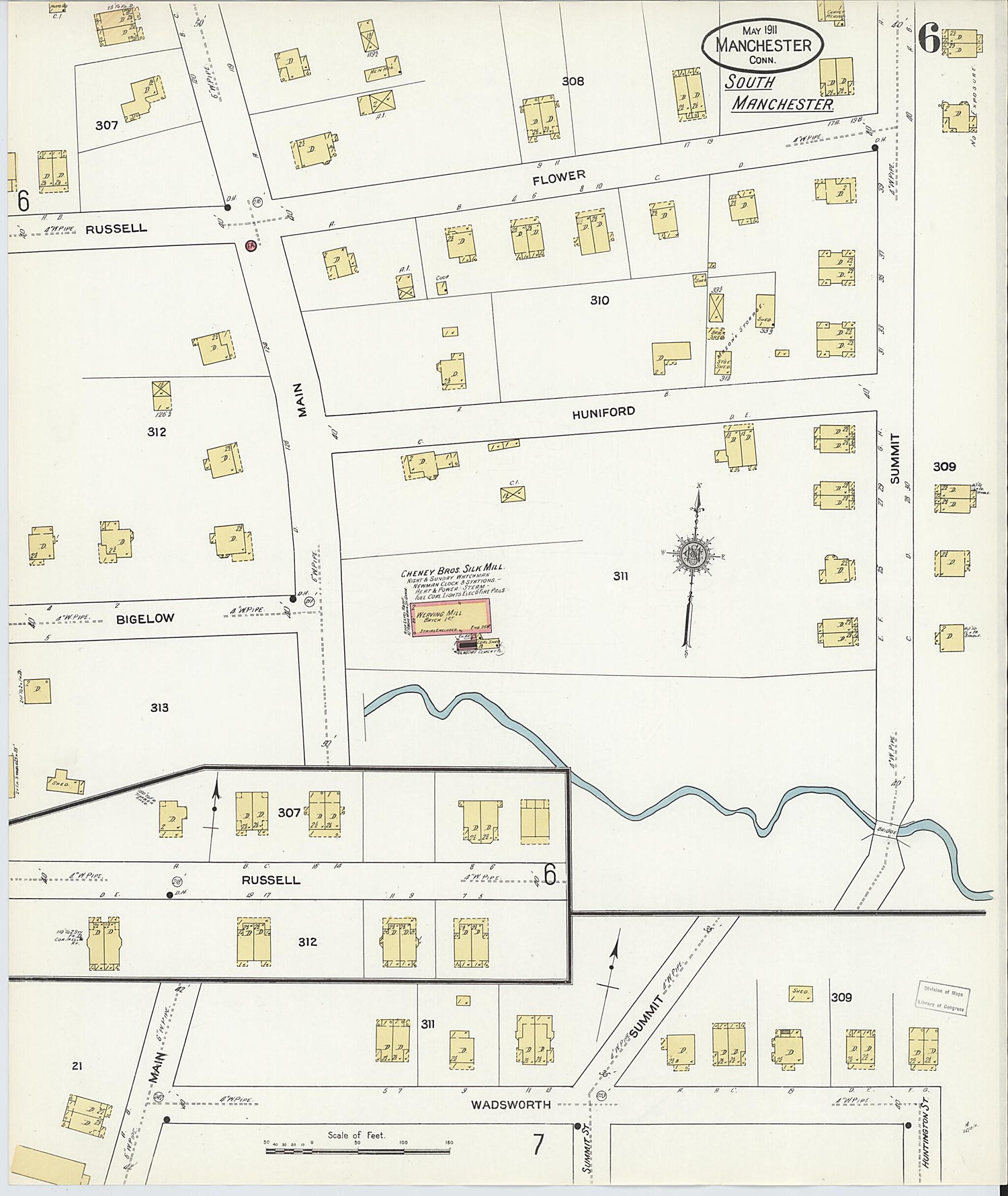 This old map of Manchester, Hartford County, Connecticut was created by Sanborn Map Company in 1911
