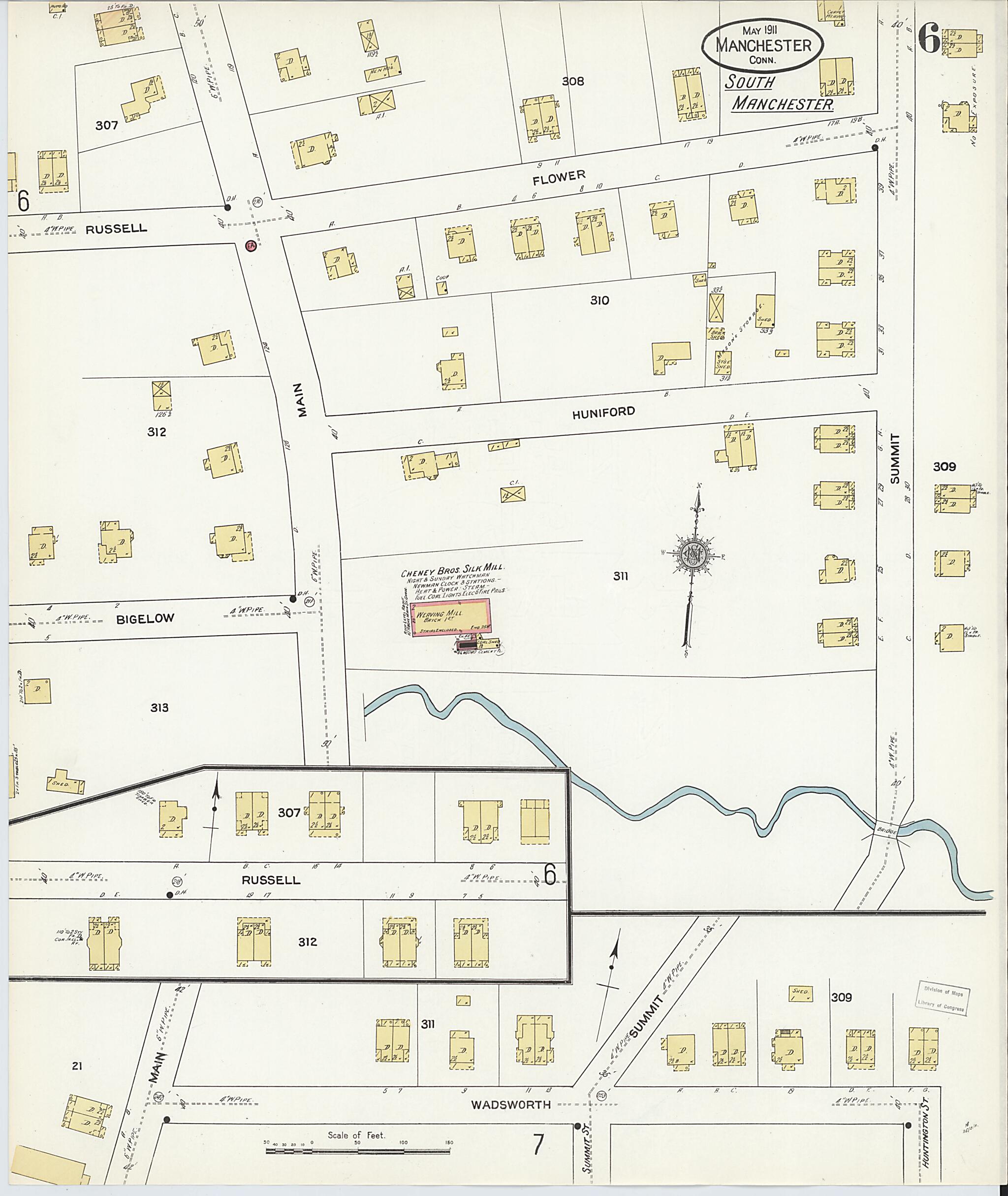 This old map of Manchester, Hartford County, Connecticut was created by Sanborn Map Company in 1911