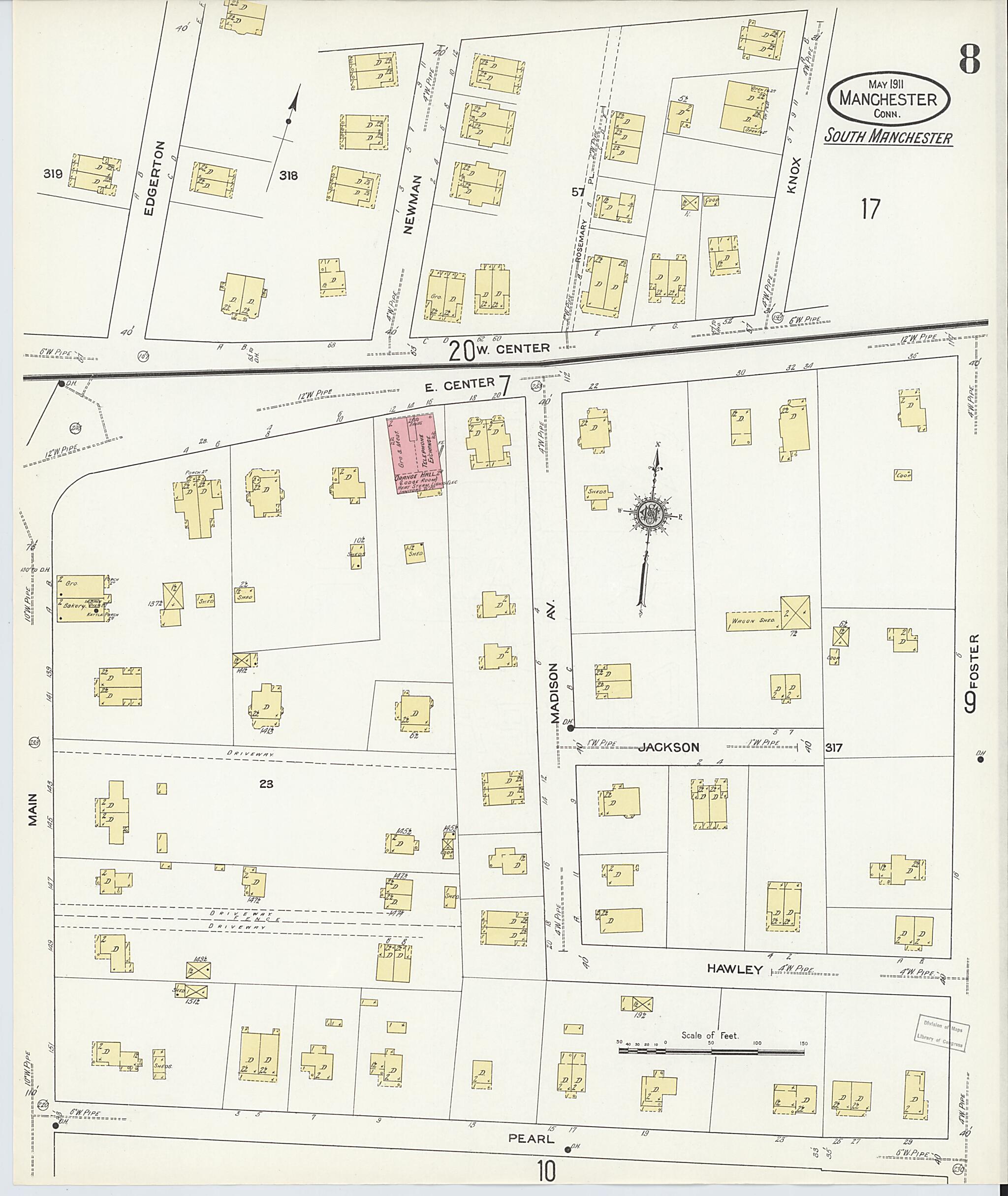 This old map of Manchester, Hartford County, Connecticut was created by Sanborn Map Company in 1911