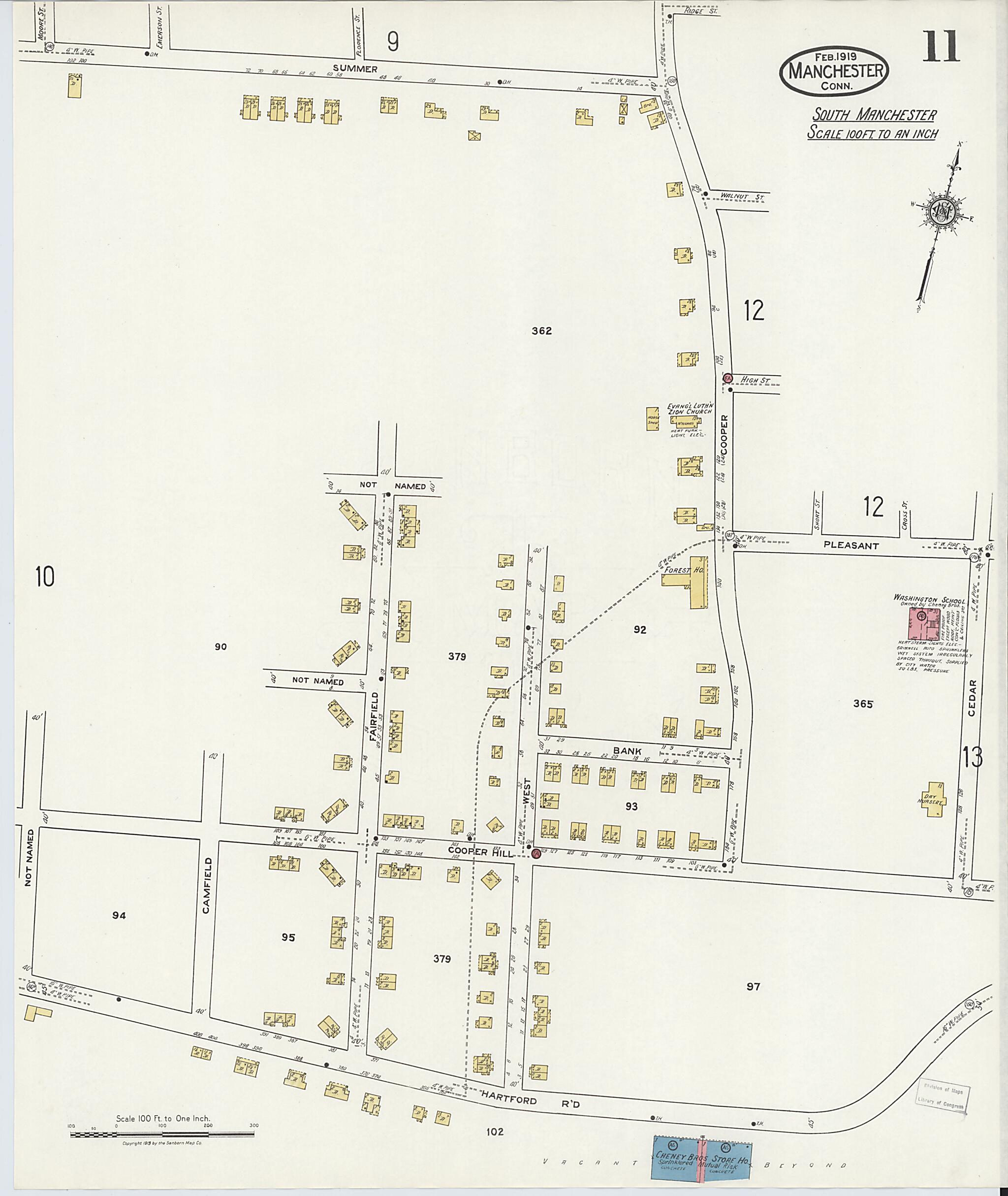 This old map of Manchester, Hartford County, Connecticut was created by Sanborn Map Company in 1919