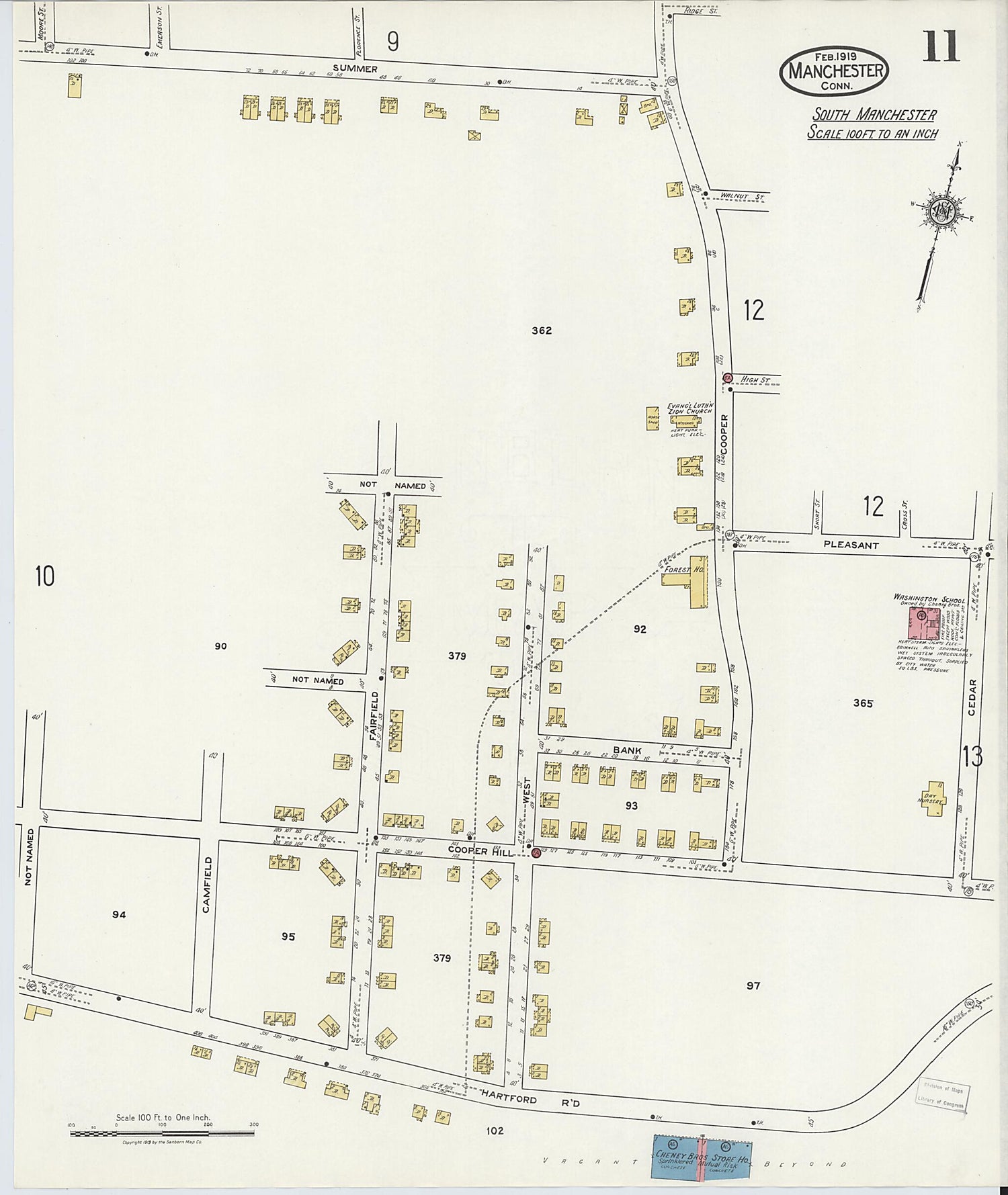 This old map of Manchester, Hartford County, Connecticut was created by Sanborn Map Company in 1919