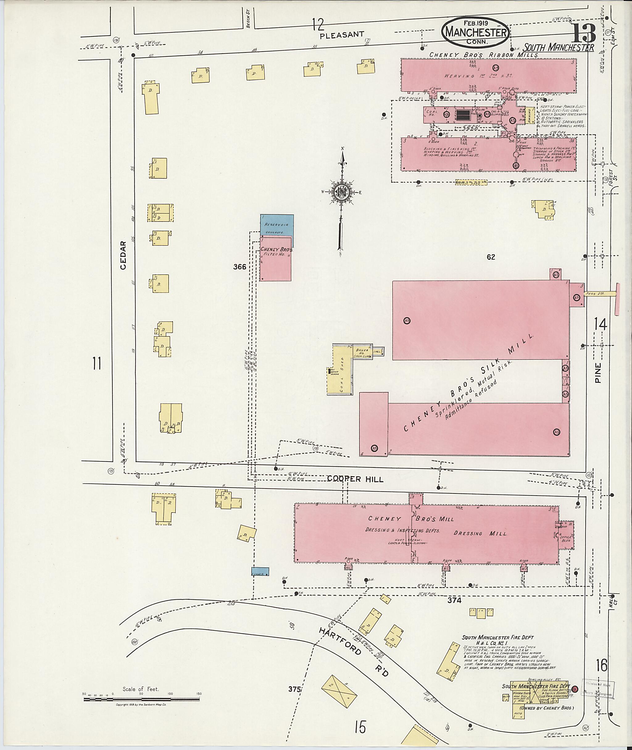 This old map of Manchester, Hartford County, Connecticut was created by Sanborn Map Company in 1919