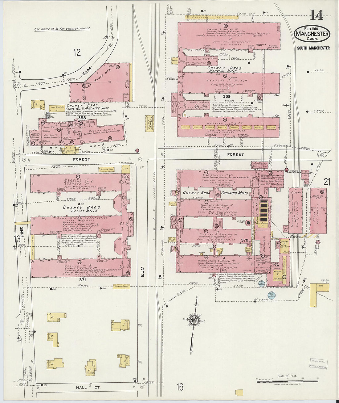 This old map of Manchester, Hartford County, Connecticut was created by Sanborn Map Company in 1919