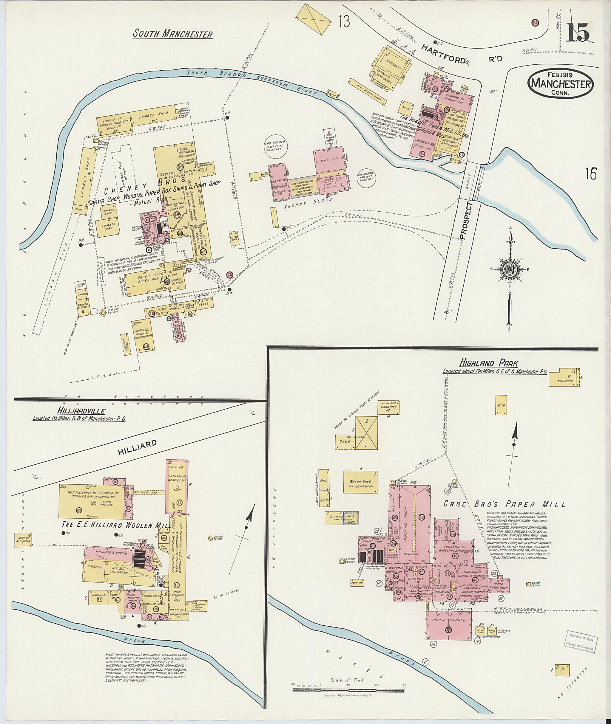 This old map of Manchester, Hartford County, Connecticut was created by Sanborn Map Company in 1919