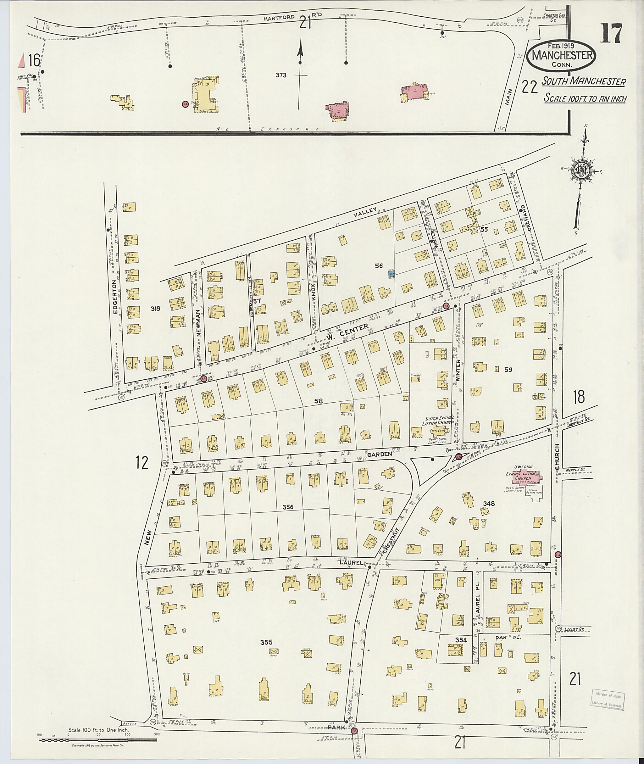 This old map of Manchester, Hartford County, Connecticut was created by Sanborn Map Company in 1919