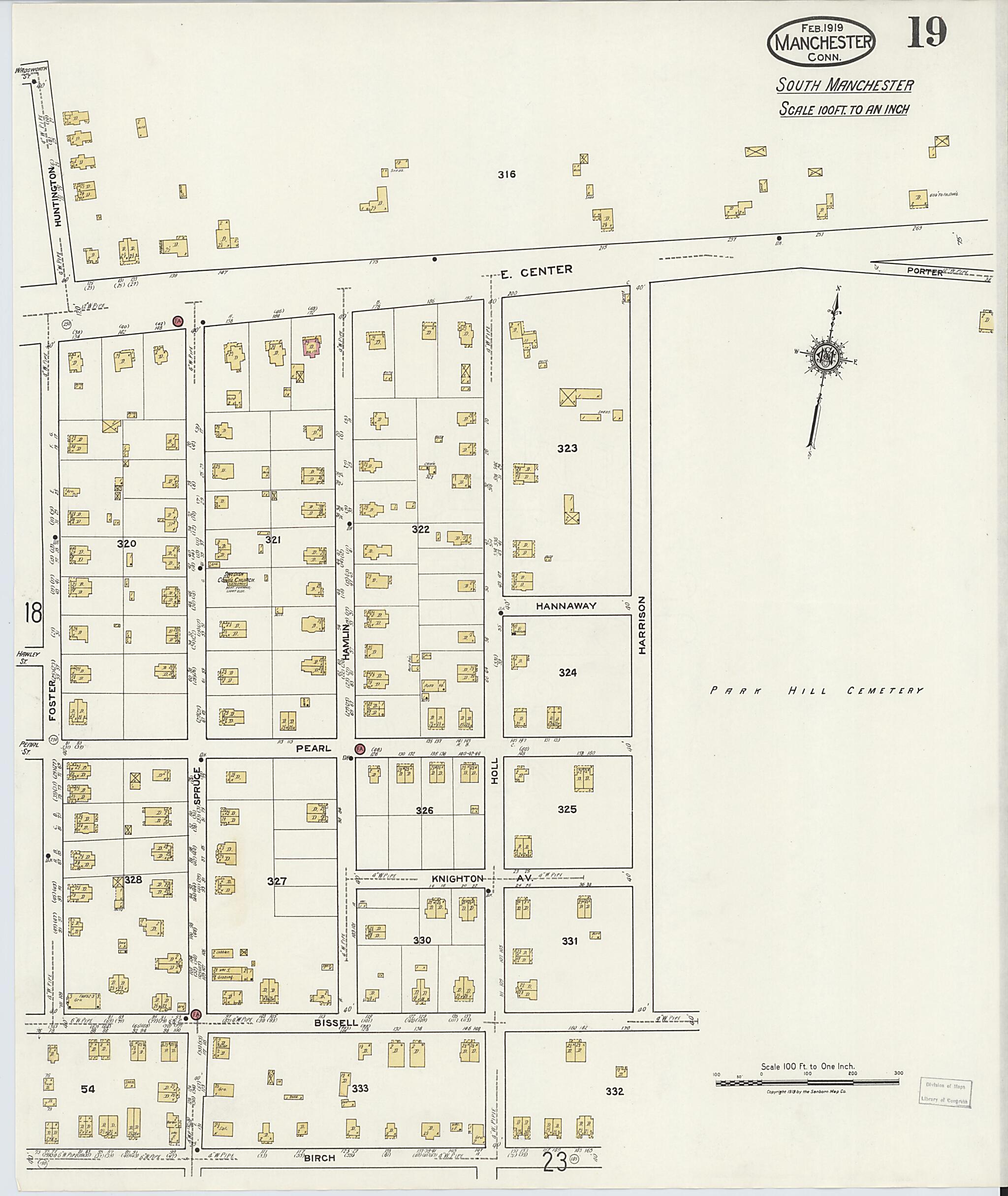 This old map of Manchester, Hartford County, Connecticut was created by Sanborn Map Company in 1919