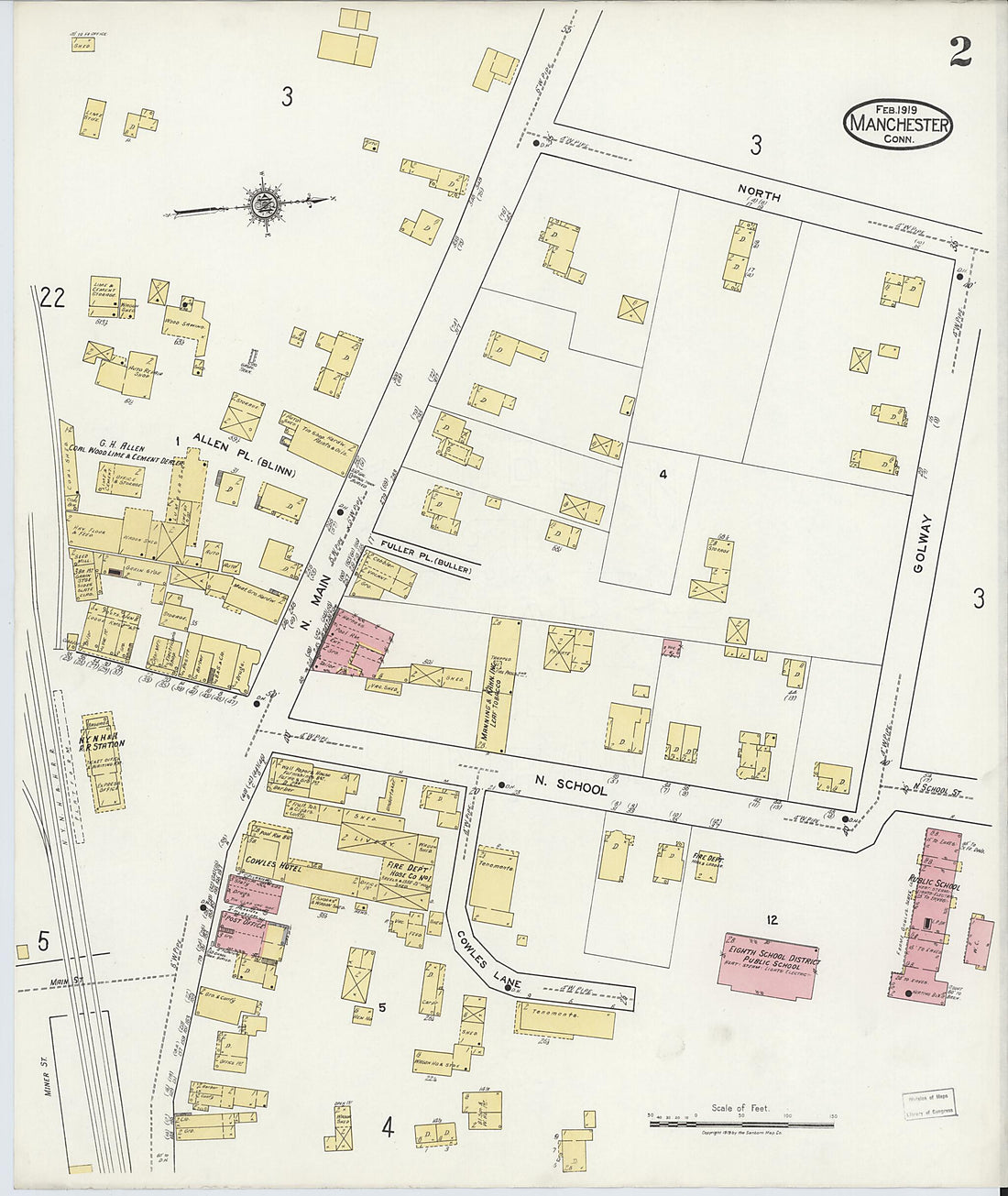 This old map of Manchester, Hartford County, Connecticut was created by Sanborn Map Company in 1919