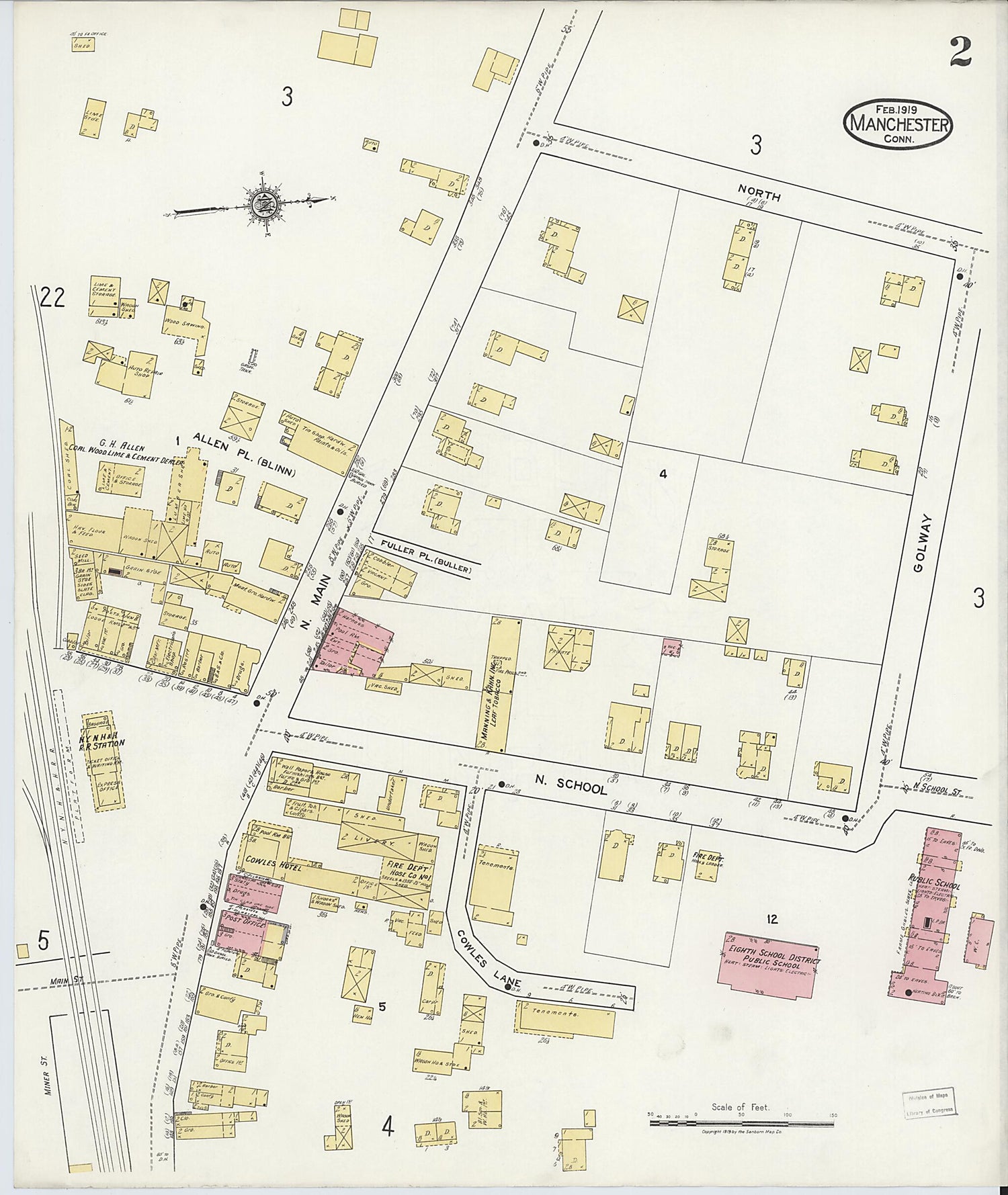 This old map of Manchester, Hartford County, Connecticut was created by Sanborn Map Company in 1919