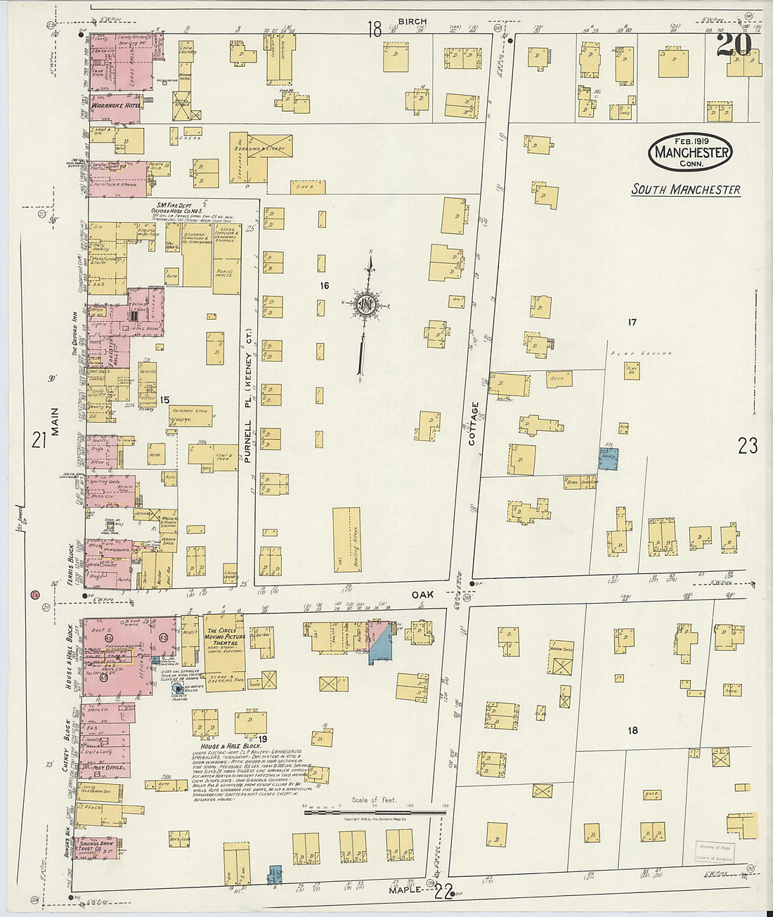 This old map of Manchester, Hartford County, Connecticut was created by Sanborn Map Company in 1919