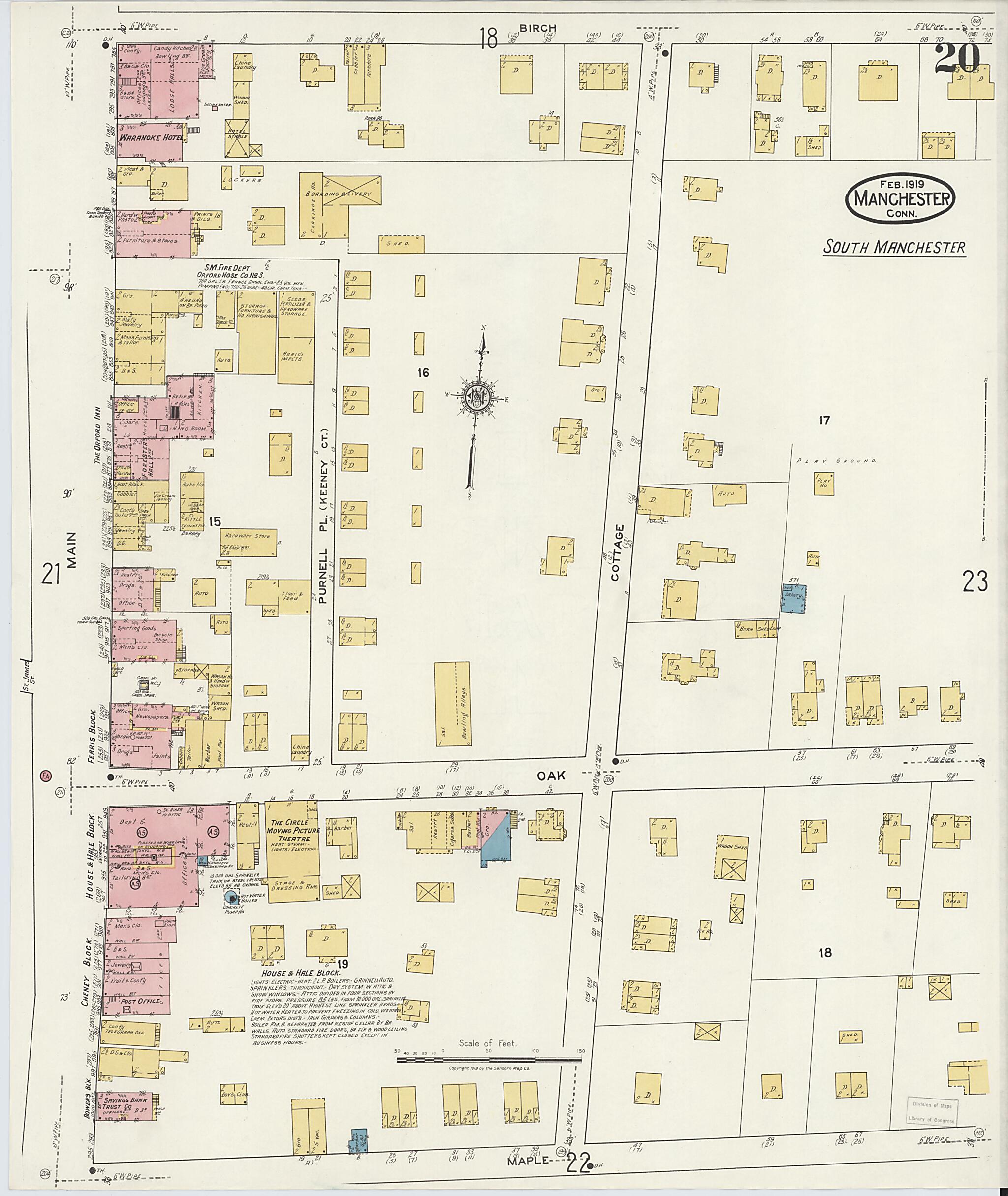 This old map of Manchester, Hartford County, Connecticut was created by Sanborn Map Company in 1919