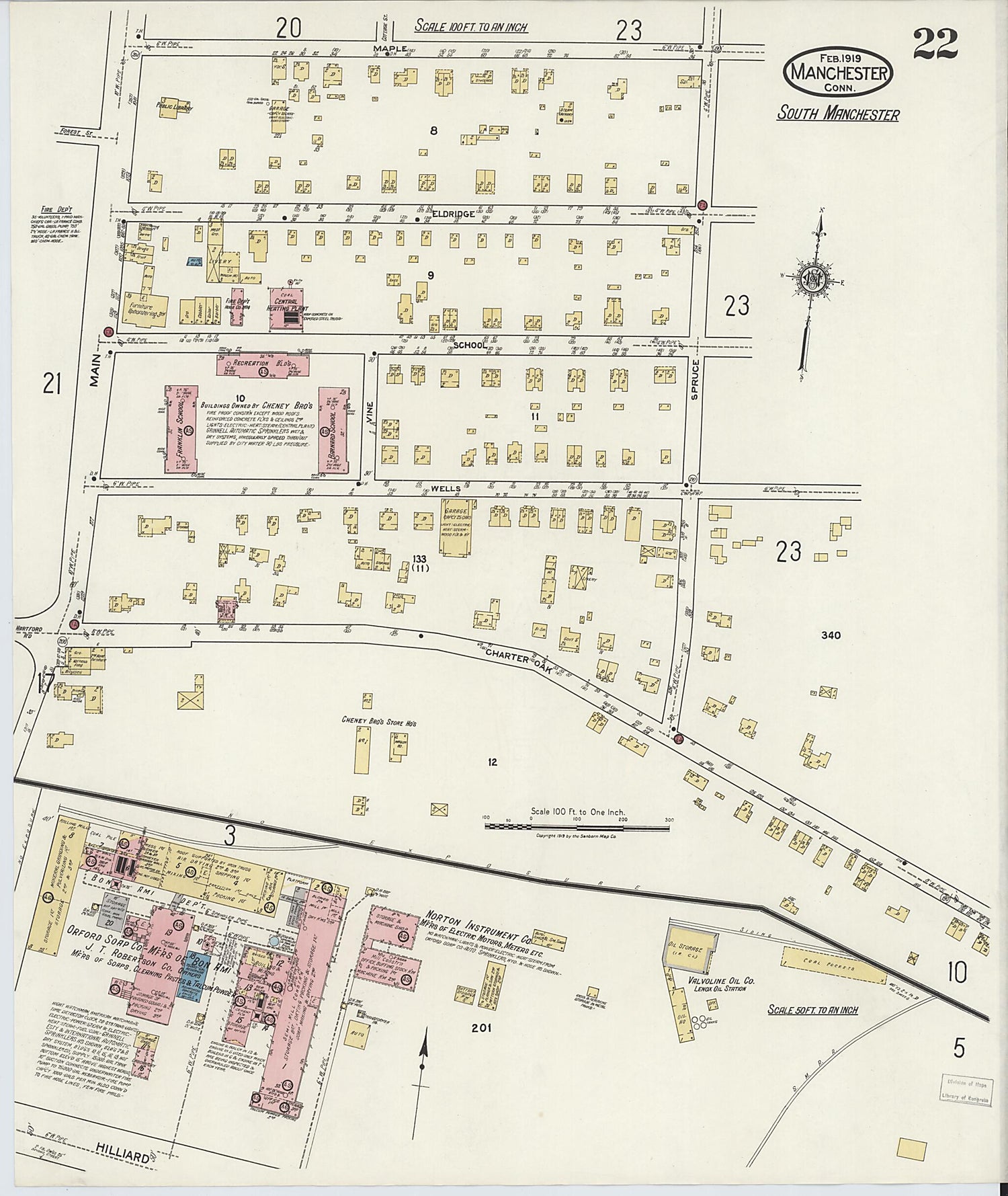 This old map of Manchester, Hartford County, Connecticut was created by Sanborn Map Company in 1919