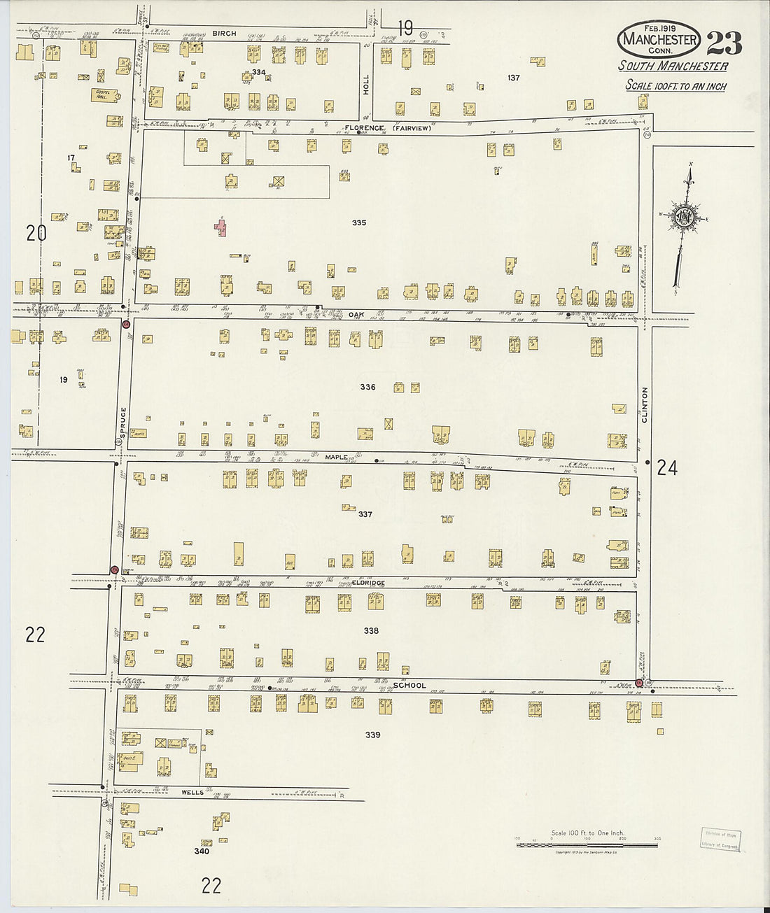This old map of Manchester, Hartford County, Connecticut was created by Sanborn Map Company in 1919