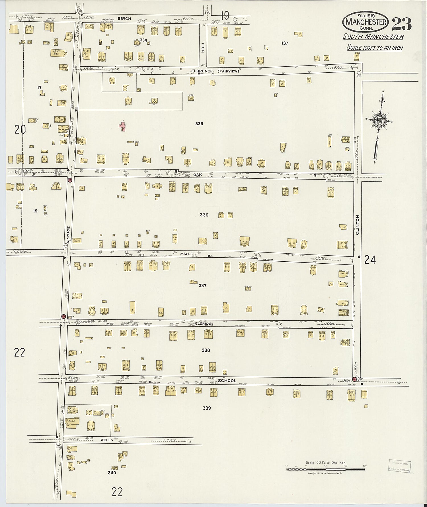 This old map of Manchester, Hartford County, Connecticut was created by Sanborn Map Company in 1919