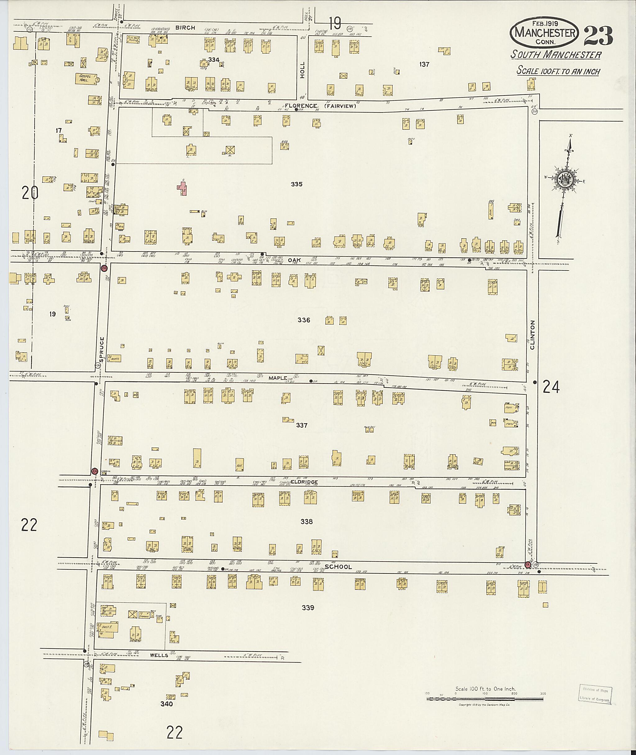 This old map of Manchester, Hartford County, Connecticut was created by Sanborn Map Company in 1919