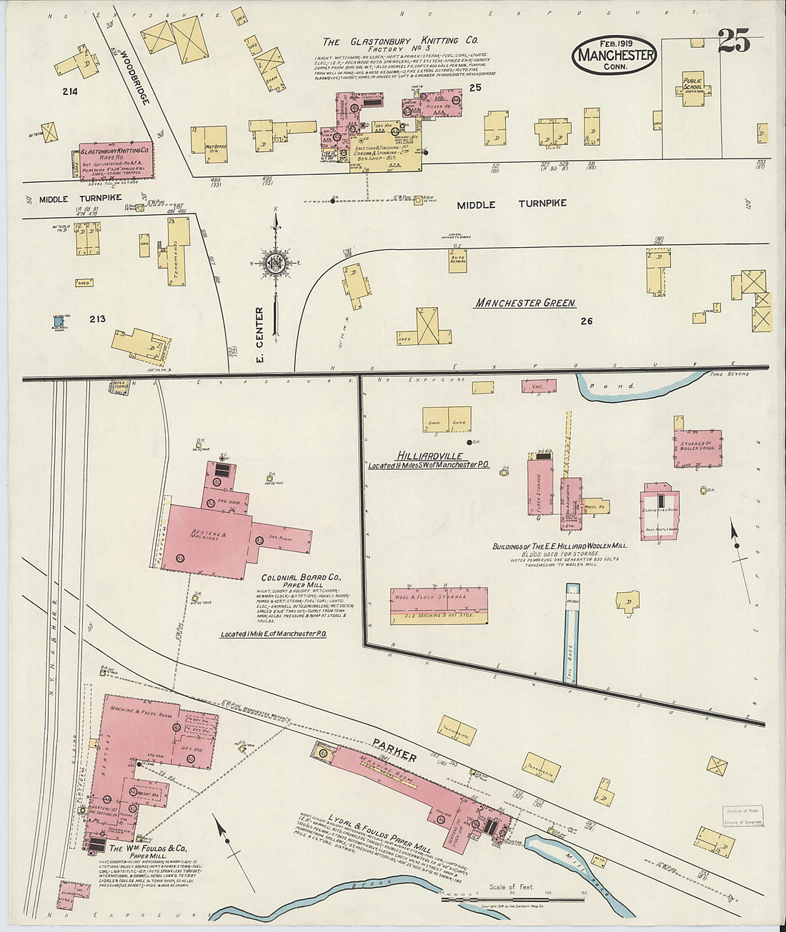 This old map of Manchester, Hartford County, Connecticut was created by Sanborn Map Company in 1919