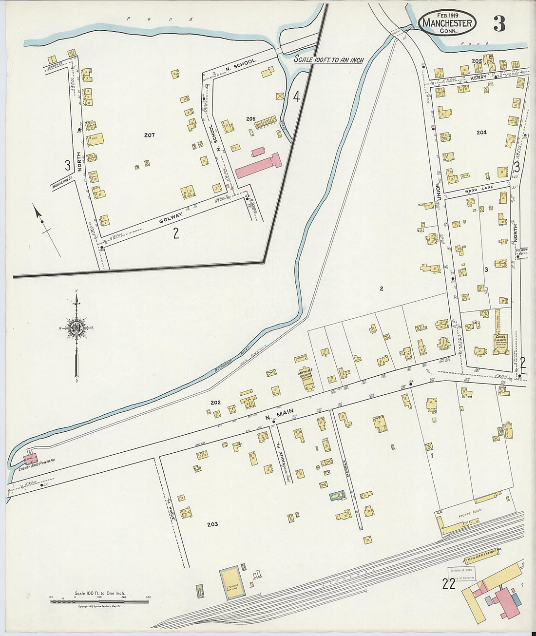 This old map of Manchester, Hartford County, Connecticut was created by Sanborn Map Company in 1919