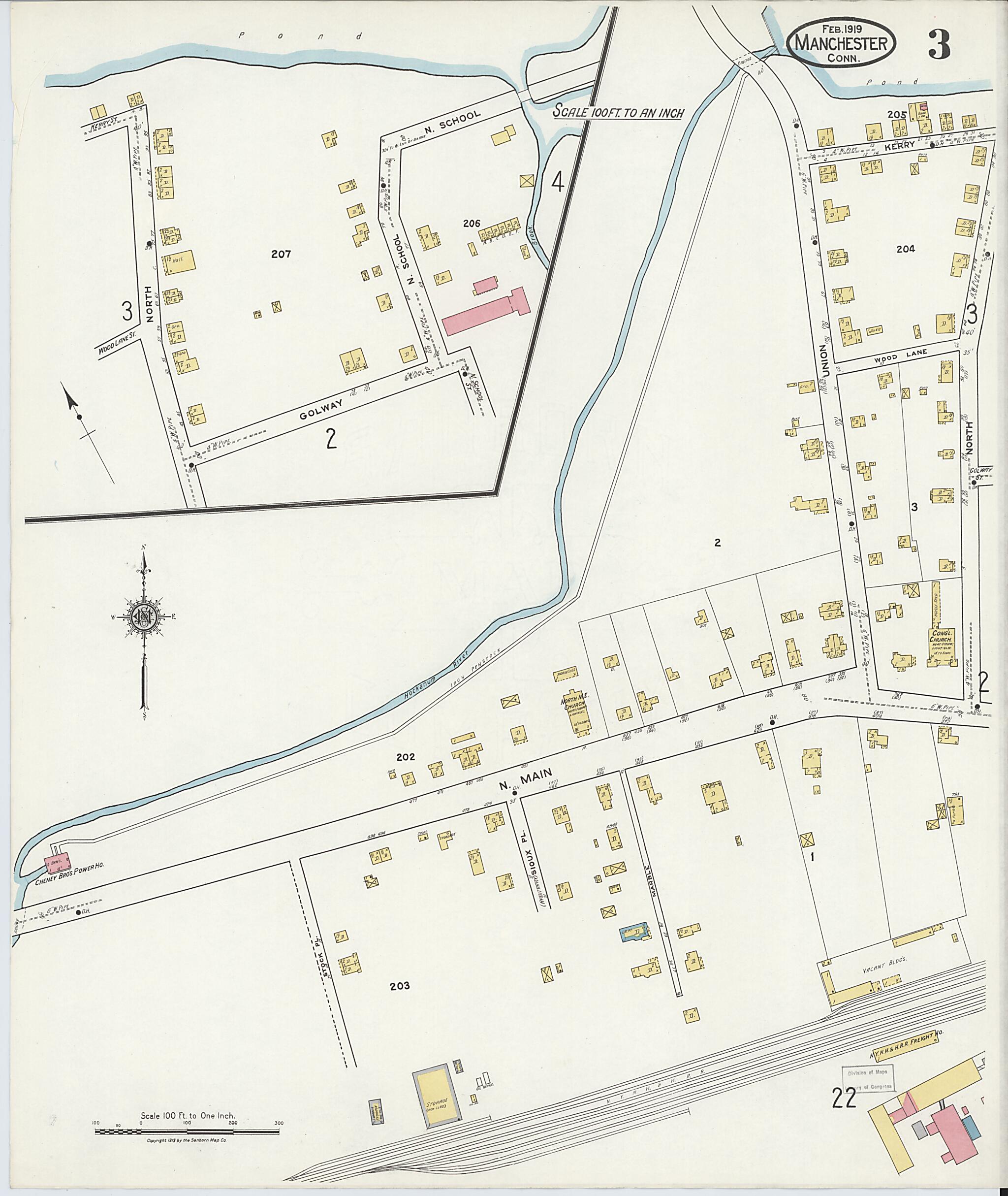 This old map of Manchester, Hartford County, Connecticut was created by Sanborn Map Company in 1919