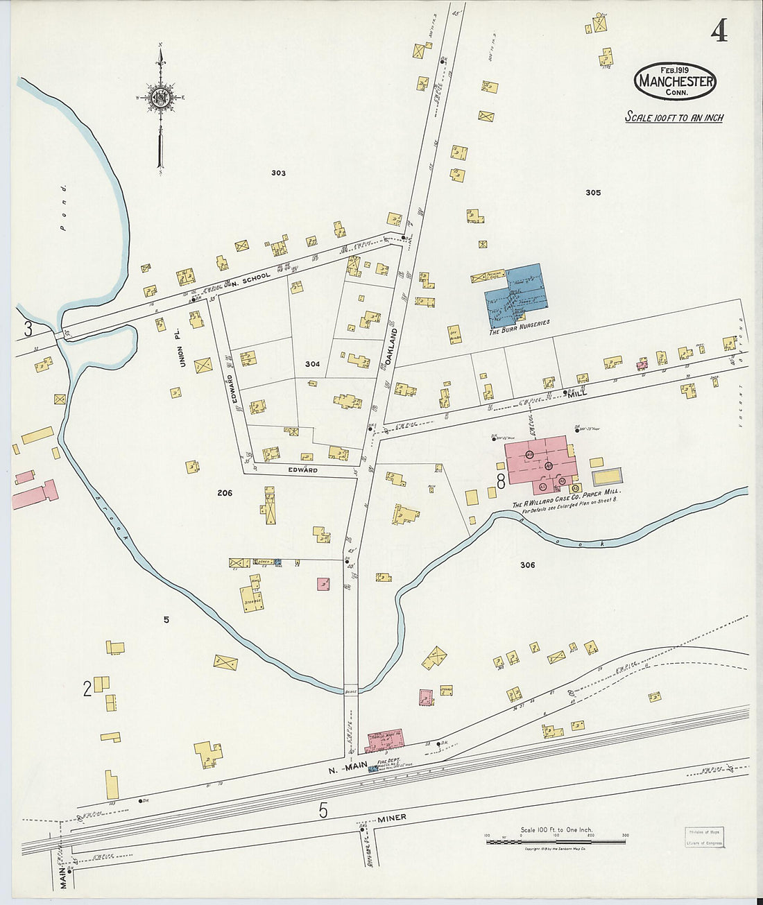 This old map of Manchester, Hartford County, Connecticut was created by Sanborn Map Company in 1919