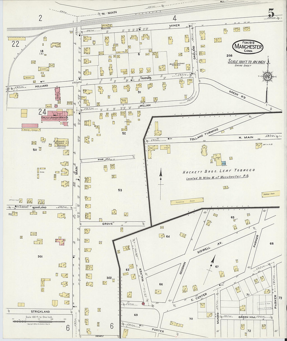 This old map of Manchester, Hartford County, Connecticut was created by Sanborn Map Company in 1919