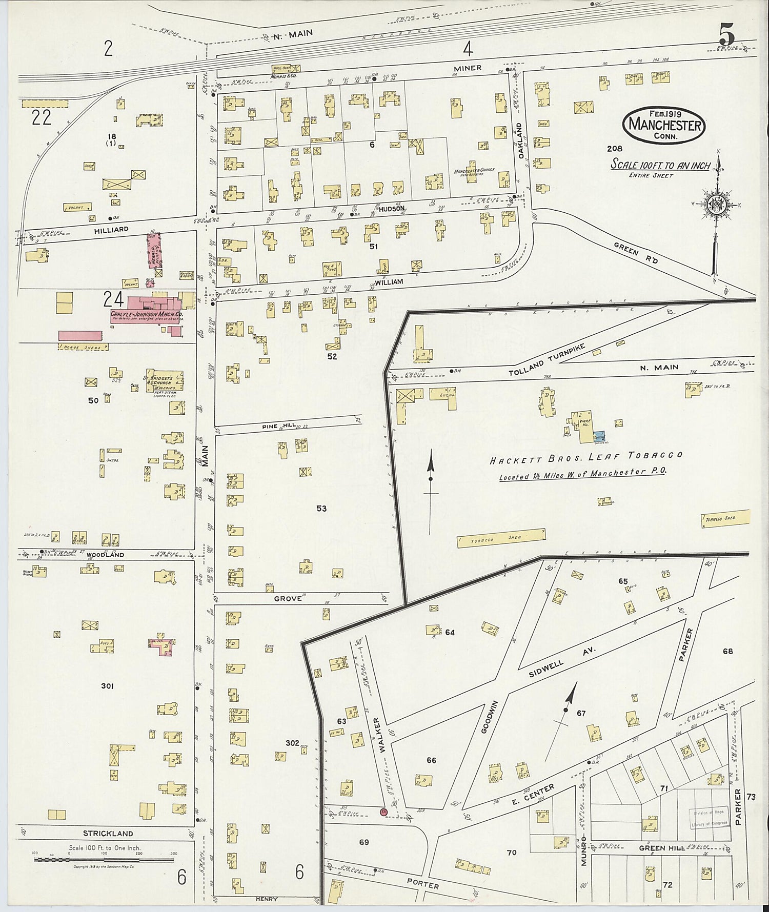This old map of Manchester, Hartford County, Connecticut was created by Sanborn Map Company in 1919