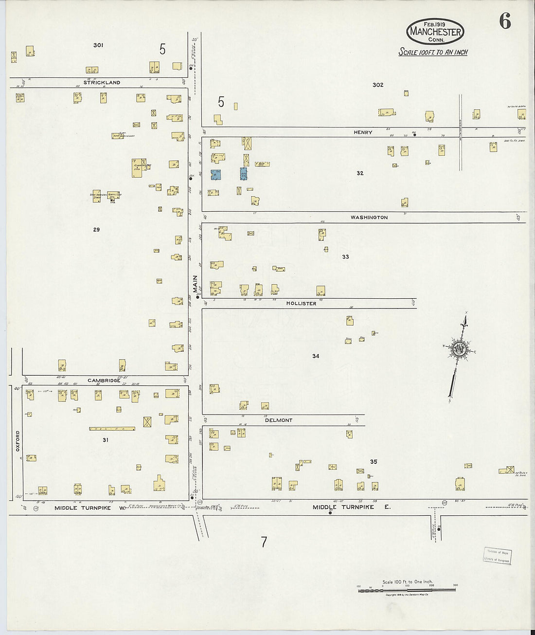 This old map of Manchester, Hartford County, Connecticut was created by Sanborn Map Company in 1919