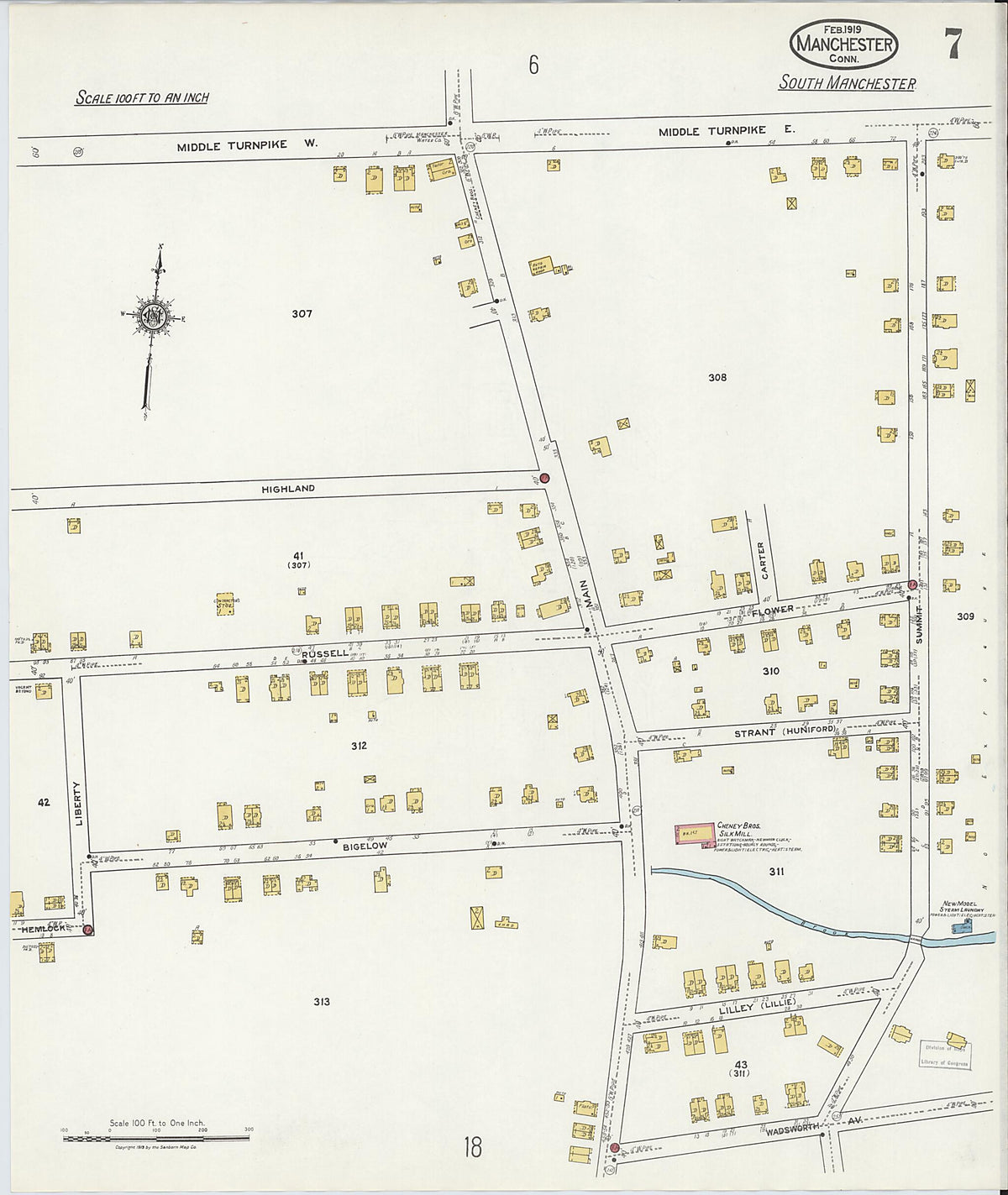 Manchester, Hartford County, Connecticut 1919 (Sheet 7 of 25) by Relic Map Company