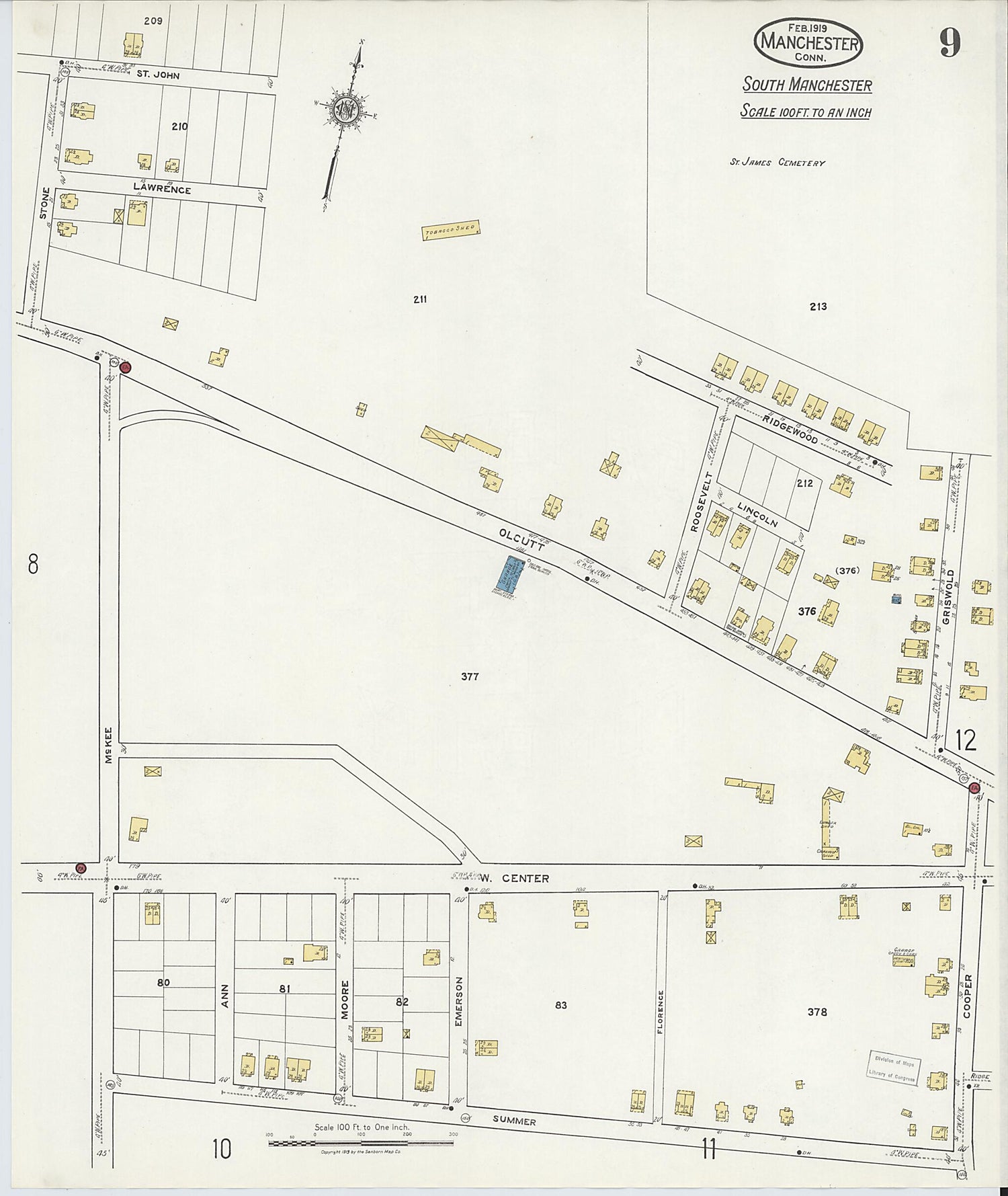 This old map of Manchester, Hartford County, Connecticut was created by Sanborn Map Company in 1919