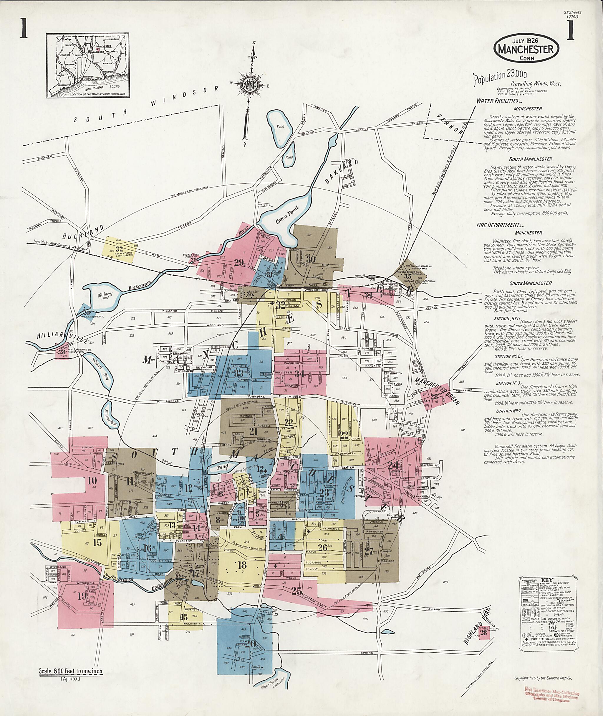 This old map of Manchester Green, Hartford County, Connecticut was created by Sanborn Map Company in 1926