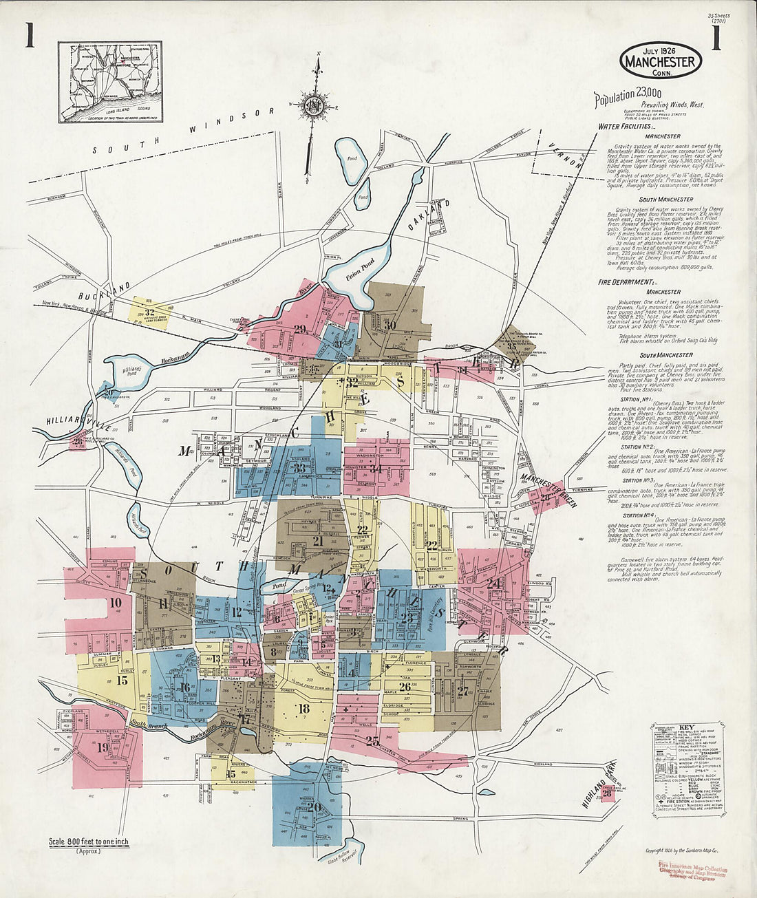 This old map of Manchester Green, Hartford County, Connecticut was created by Sanborn Map Company in 1926