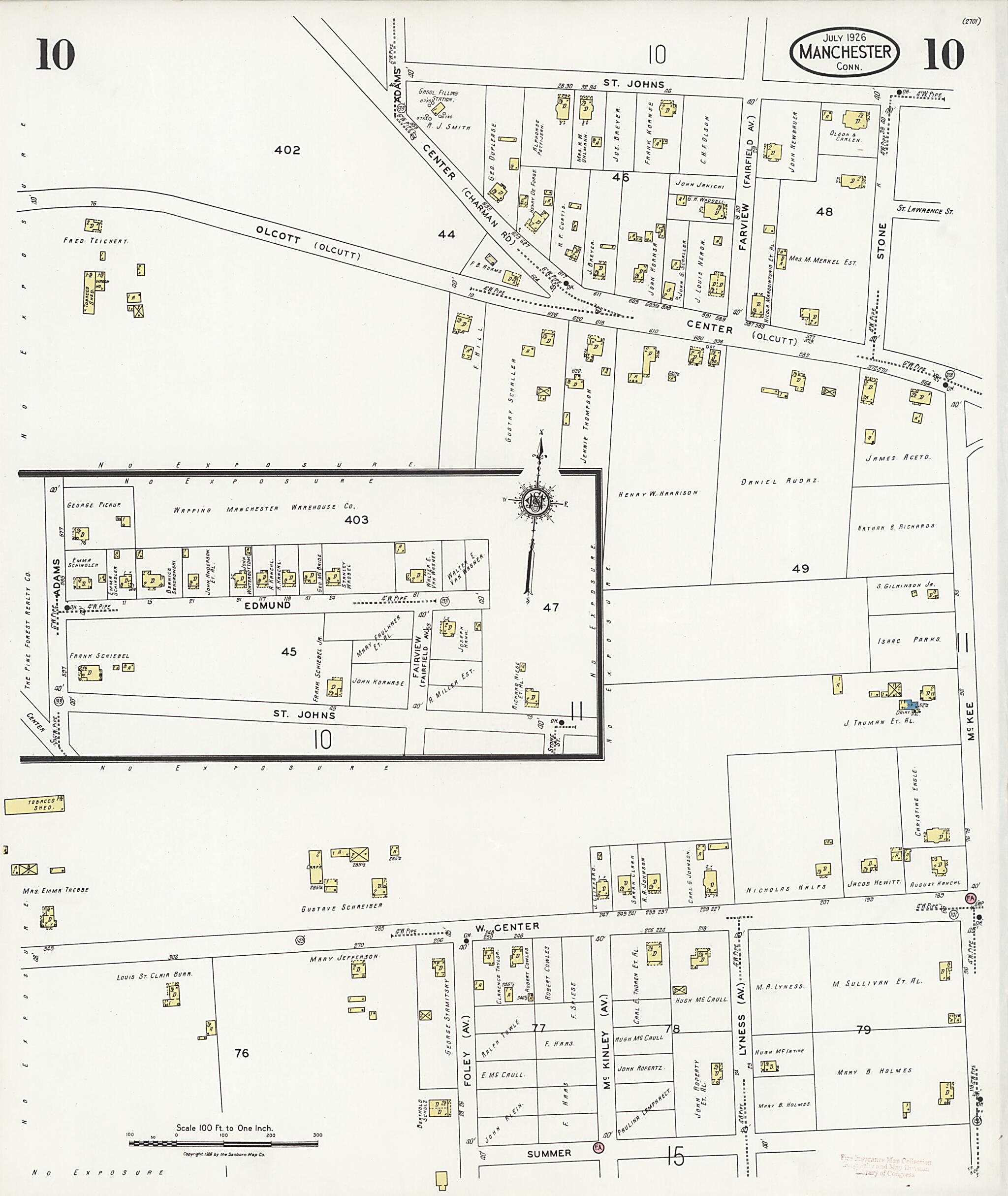 This old map of Manchester Green, Hartford County, Connecticut was created by Sanborn Map Company in 1926