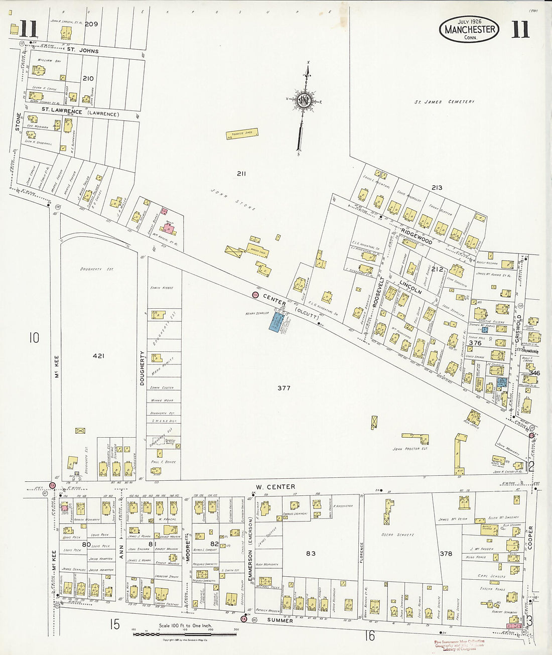 This old map of Manchester Green, Hartford County, Connecticut was created by Sanborn Map Company in 1926