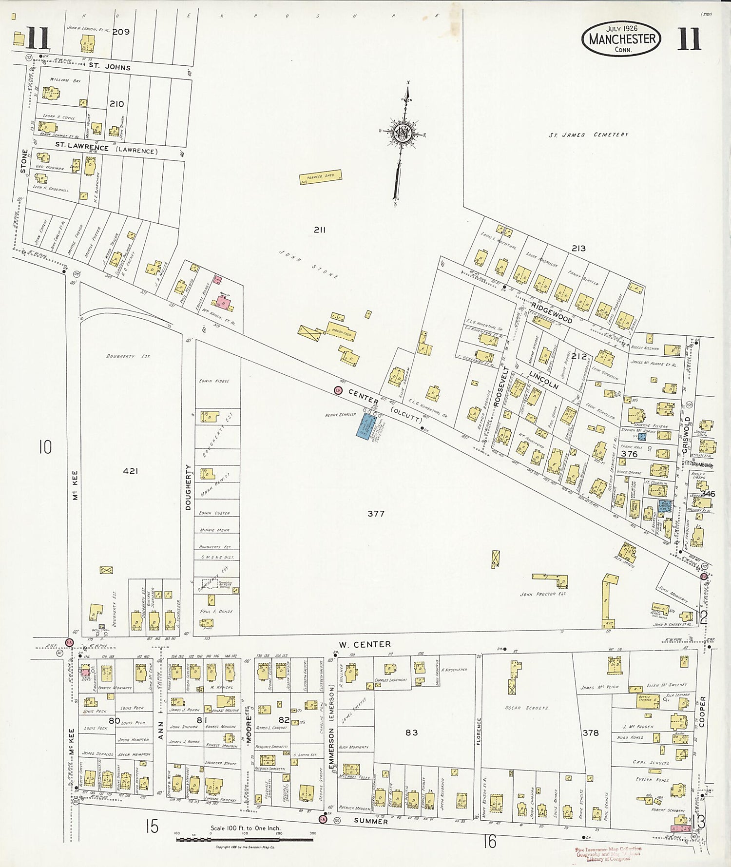 This old map of Manchester Green, Hartford County, Connecticut was created by Sanborn Map Company in 1926