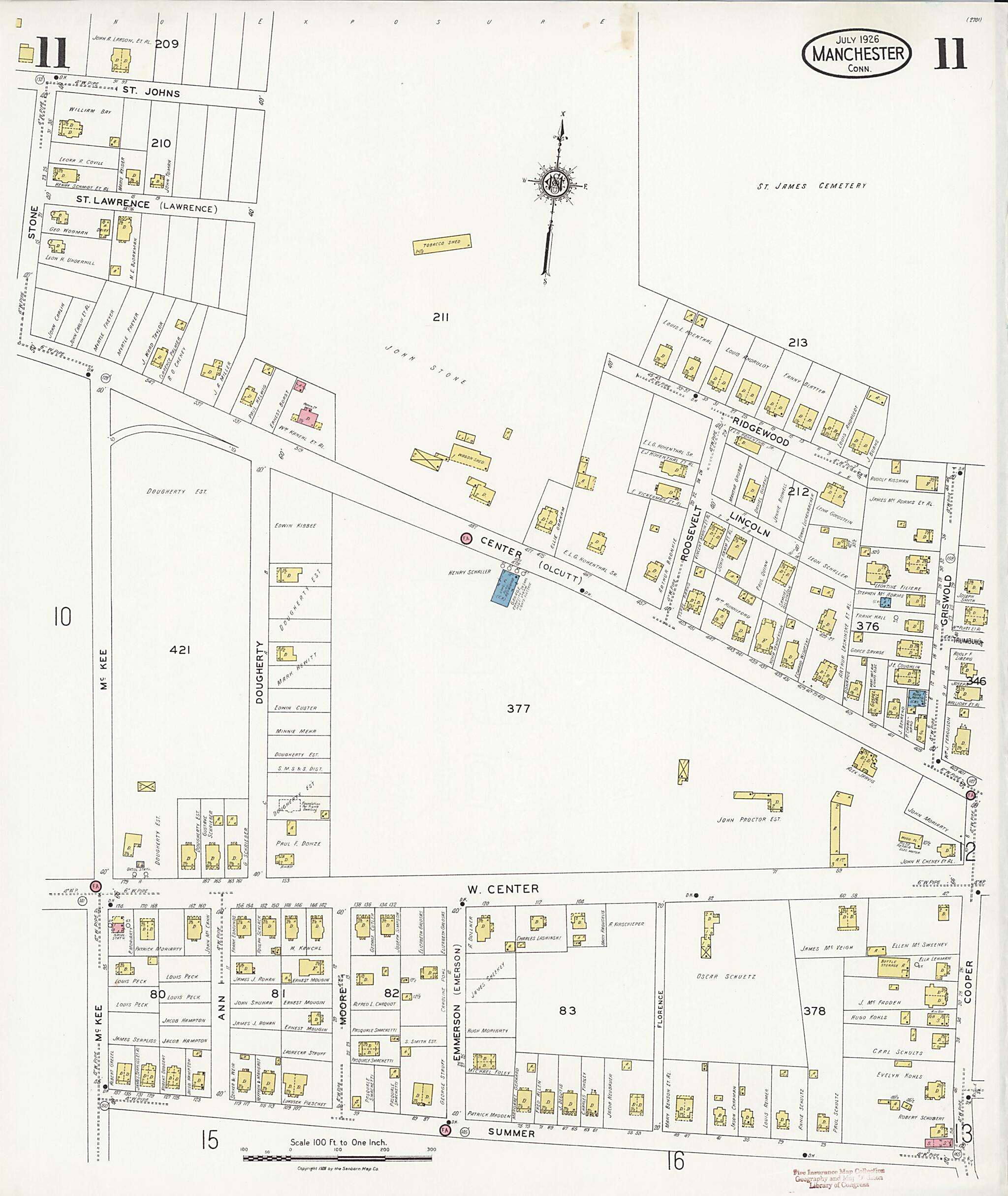 This old map of Manchester Green, Hartford County, Connecticut was created by Sanborn Map Company in 1926