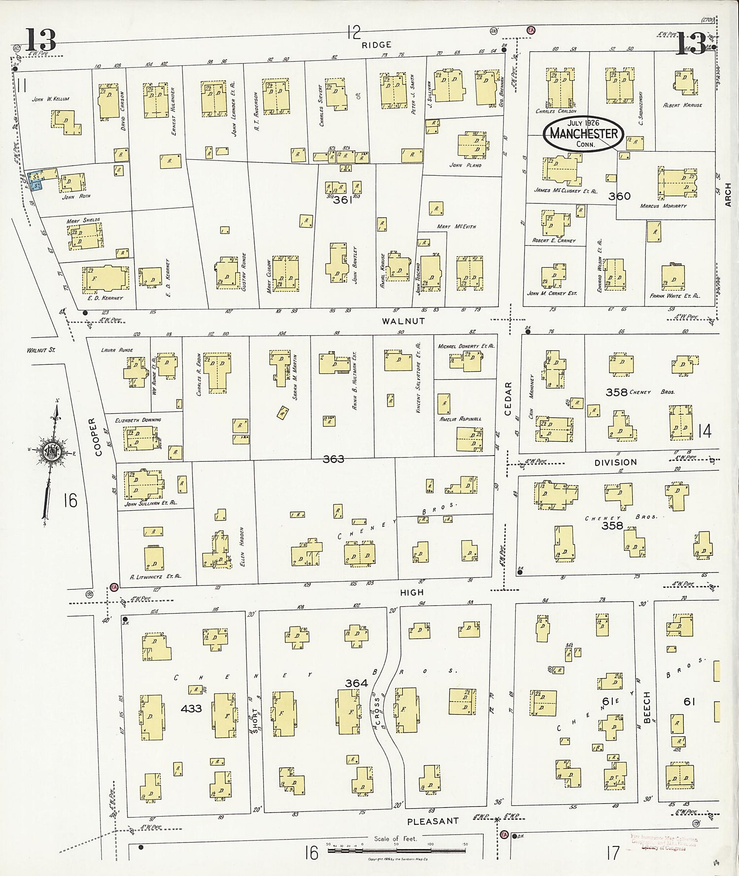 This old map of Manchester Green, Hartford County, Connecticut was created by Sanborn Map Company in 1926
