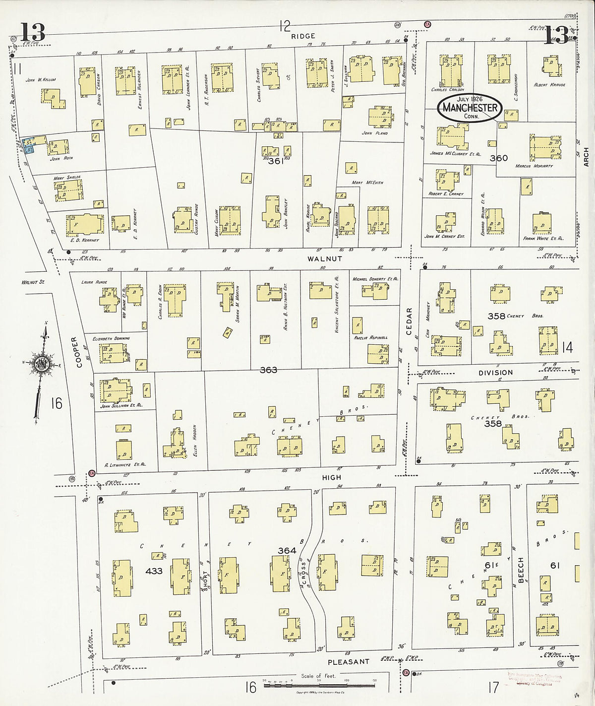Manchester, Hartford County, Connecticut 1926 (Sheet 13) by Relic Map Company
