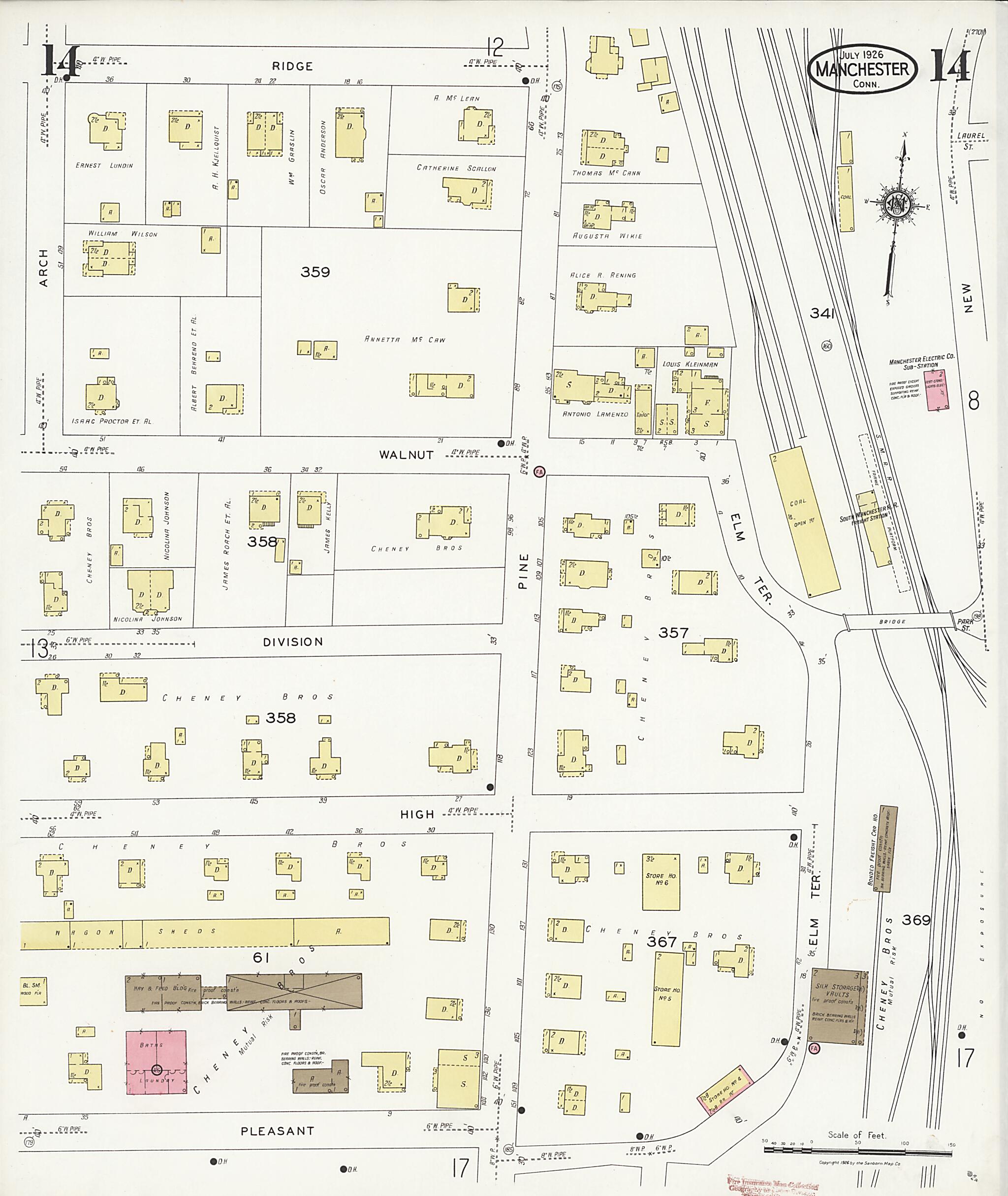 This old map of Manchester Green, Hartford County, Connecticut was created by Sanborn Map Company in 1926