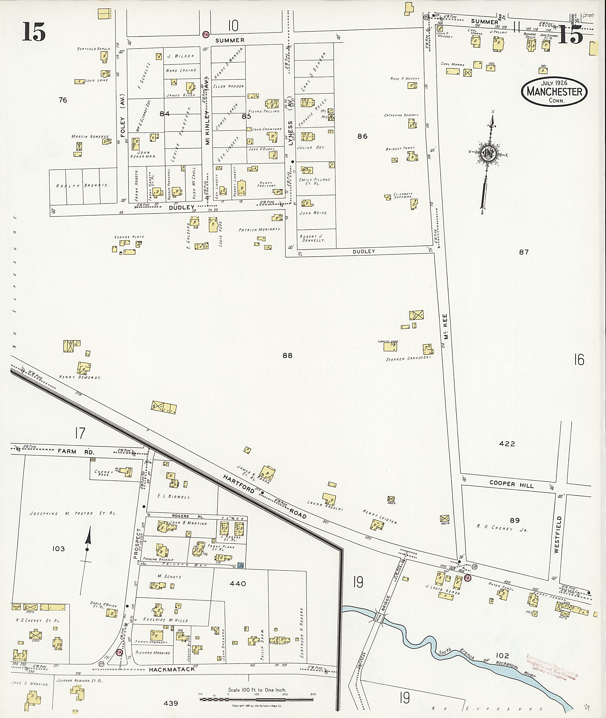 This old map of Manchester Green, Hartford County, Connecticut was created by Sanborn Map Company in 1926