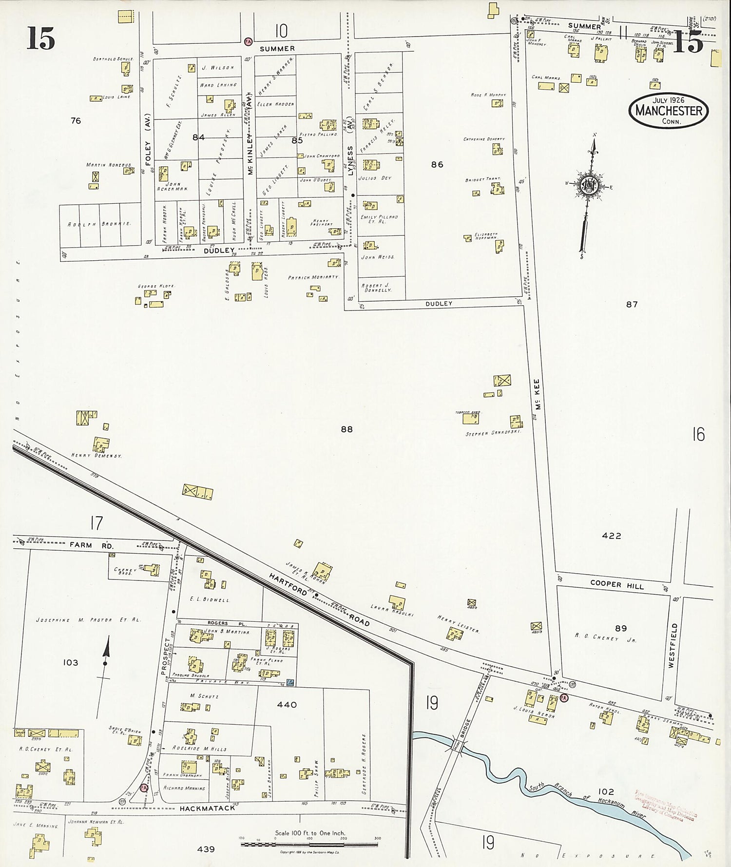 This old map of Manchester Green, Hartford County, Connecticut was created by Sanborn Map Company in 1926