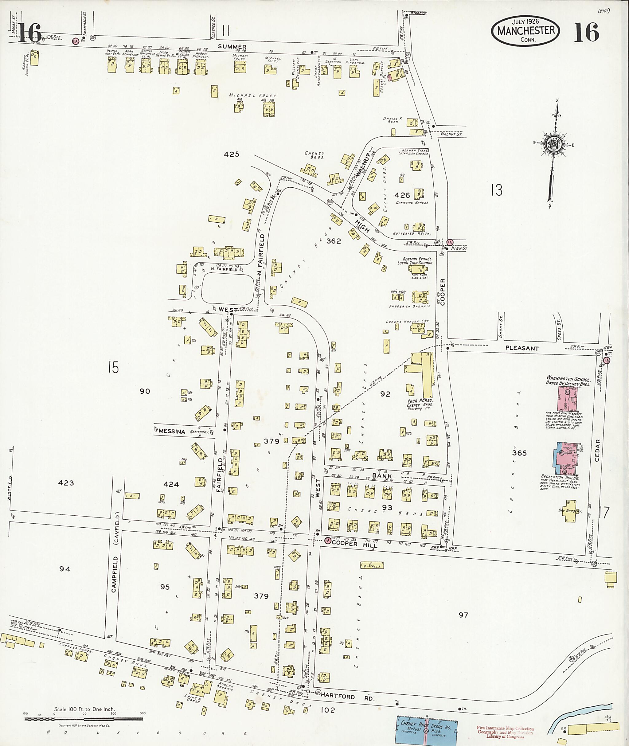 This old map of Manchester Green, Hartford County, Connecticut was created by Sanborn Map Company in 1926