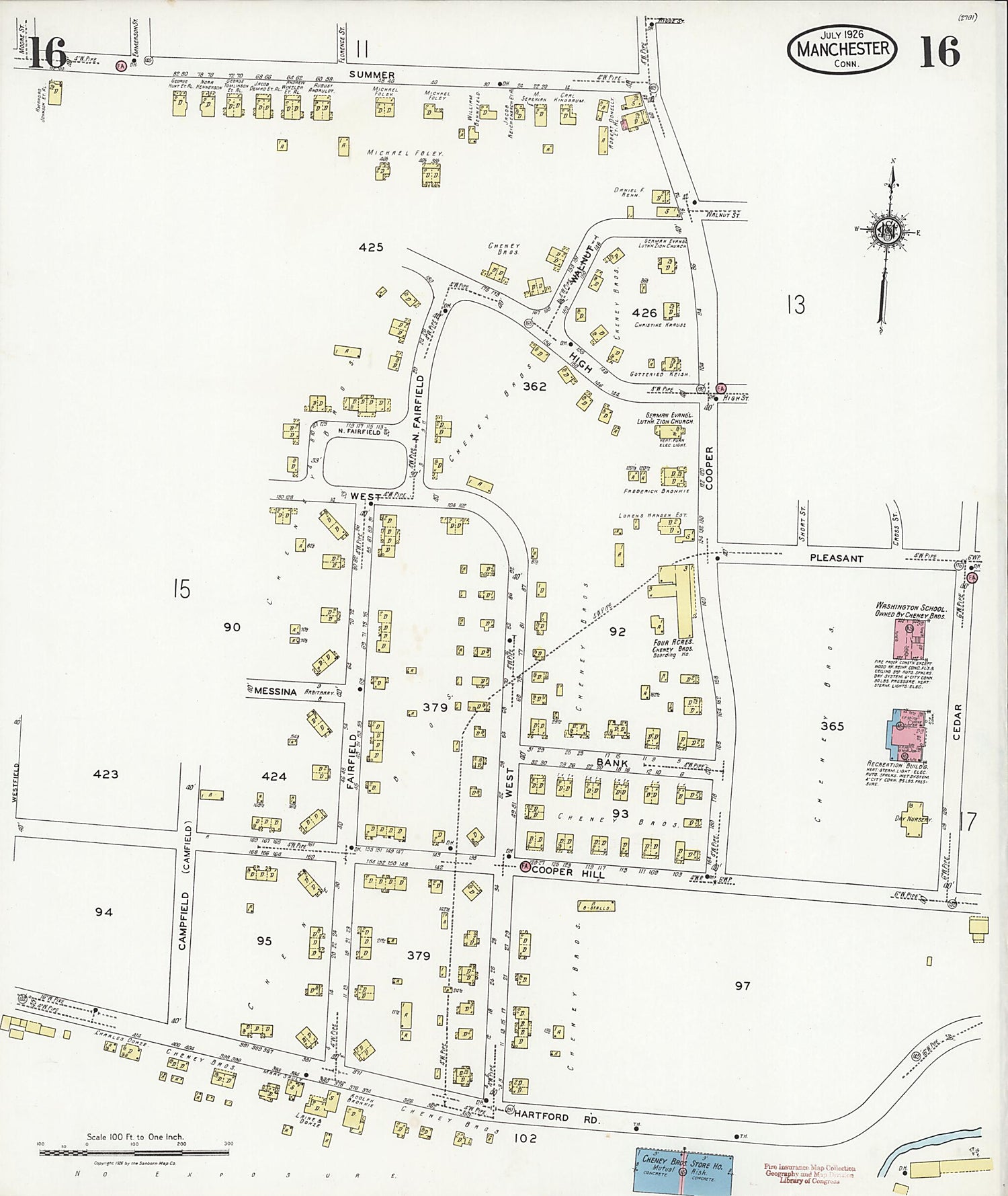 This old map of Manchester Green, Hartford County, Connecticut was created by Sanborn Map Company in 1926