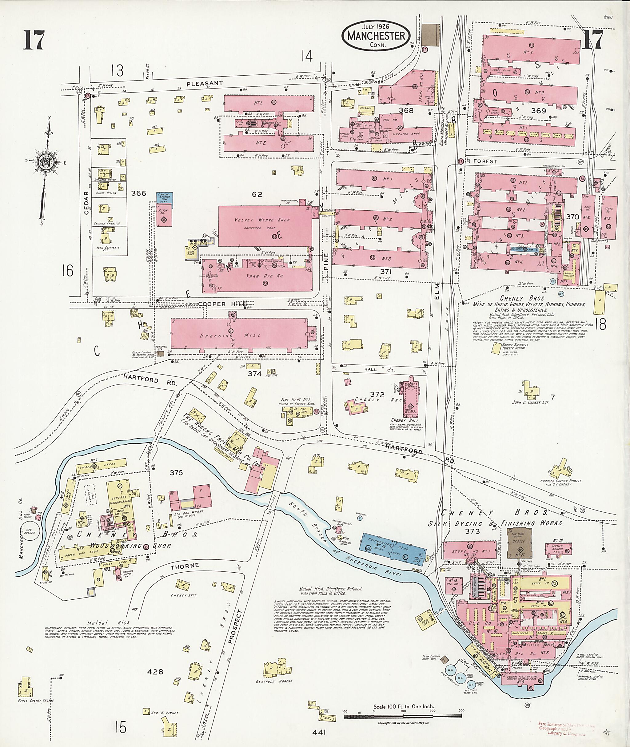 This old map of Manchester Green, Hartford County, Connecticut was created by Sanborn Map Company in 1926