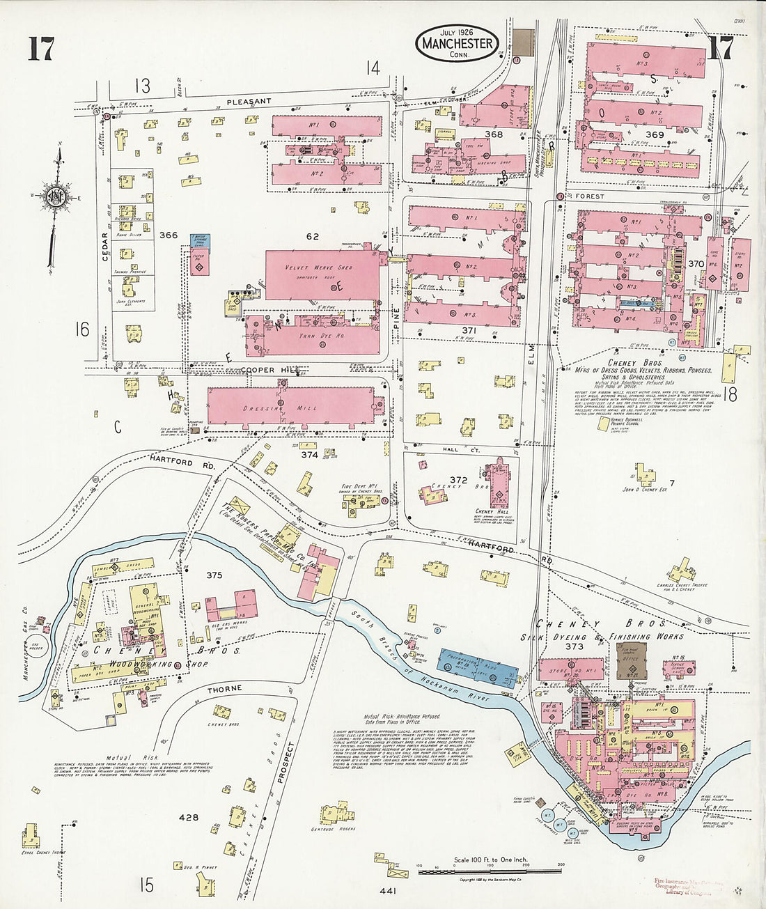 This old map of Manchester Green, Hartford County, Connecticut was created by Sanborn Map Company in 1926