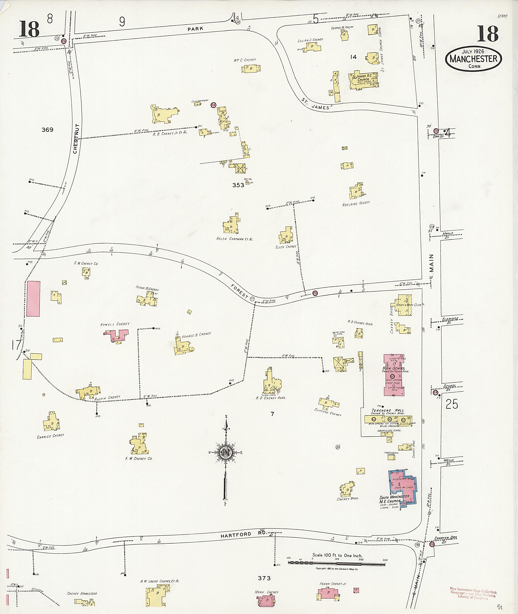 This old map of Manchester Green, Hartford County, Connecticut was created by Sanborn Map Company in 1926