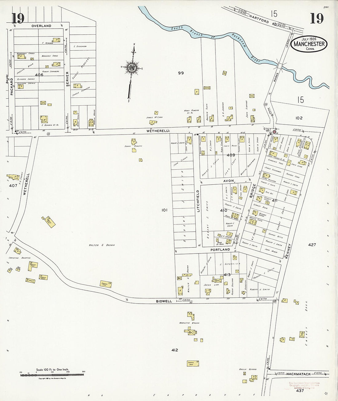This old map of Manchester Green, Hartford County, Connecticut was created by Sanborn Map Company in 1926